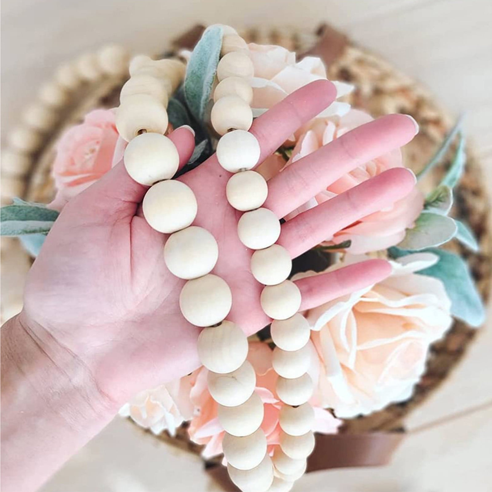 Clearance! JWDX Twine Beaded, Desktop Ornament Promotion, 58In Wood Bead Garland with Tassels Farmhouse Beads Rustic Nature Country Decor Prayer Boho Beads Wall Hanging Decoration Beige - Image 5