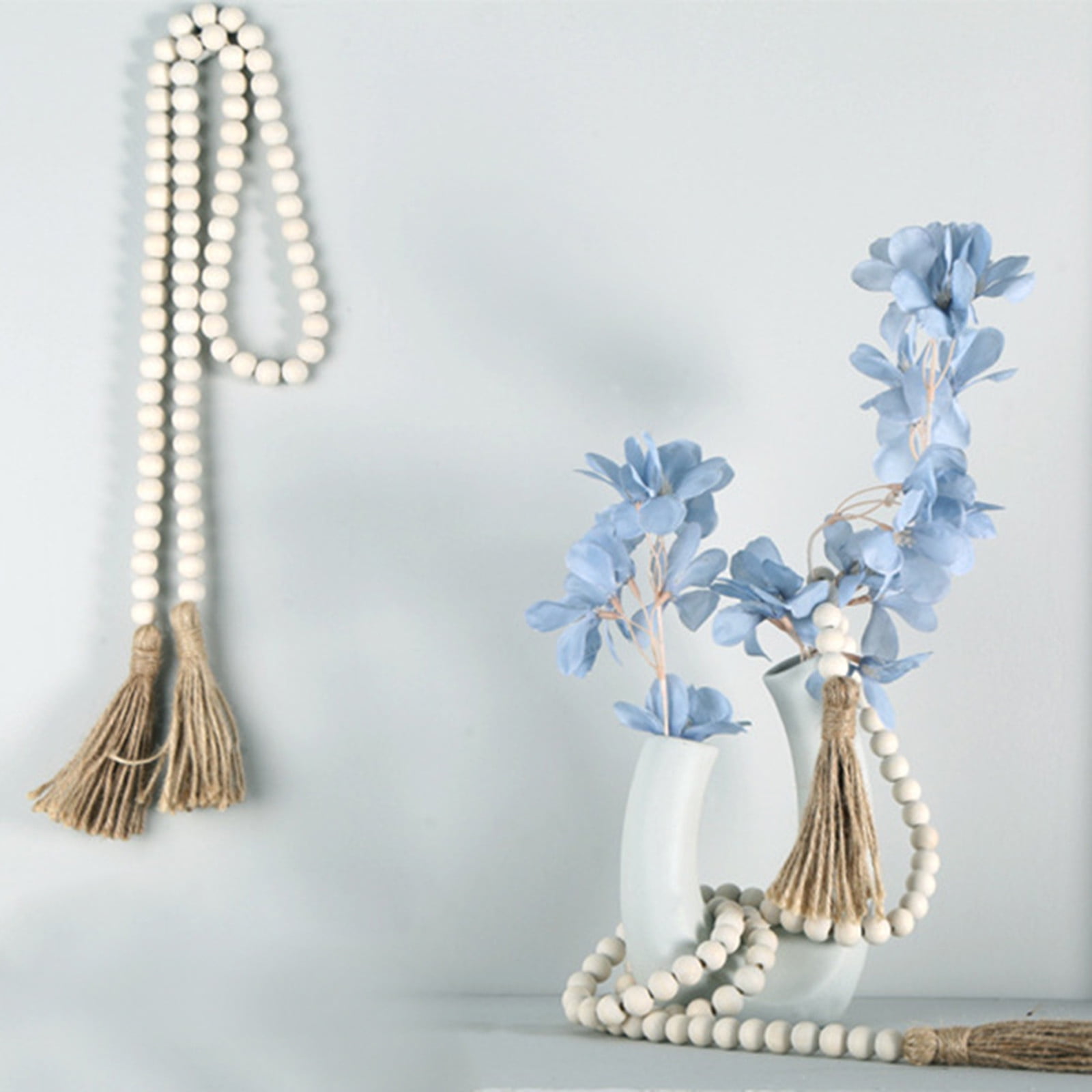 Clearance! JWDX Twine Beaded, Desktop Ornament Promotion, 58In Wood Bead Garland with Tassels Farmhouse Beads Rustic Nature Country Decor Prayer Boho Beads Wall Hanging Decoration Beige - Image 6