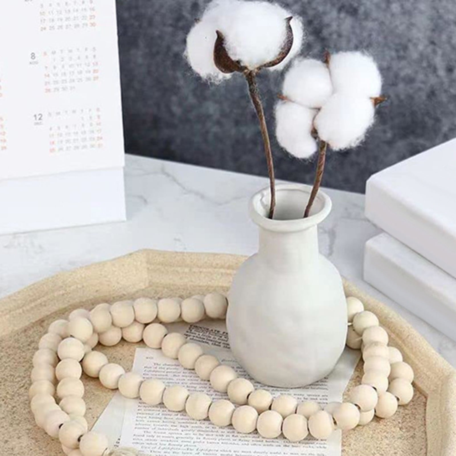 Clearance! JWDX Twine Beaded, Desktop Ornament Promotion, 58In Wood Bead Garland with Tassels Farmhouse Beads Rustic Nature Country Decor Prayer Boho Beads Wall Hanging Decoration Beige - Image 7