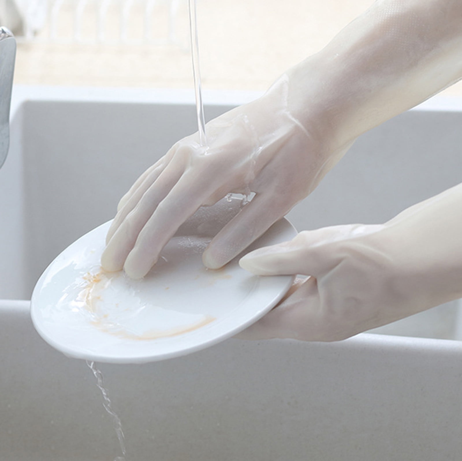 Ttybhh Apron Sleeve Clearance, Apron Sleeve Promotion! Gloves Gloves Washing Hand Rubber Long Cleaning Warm Gloves Kitchen Latex Dish Washing Tool Dishes Gauntlets Kitchen Dining Bar White - Image 3