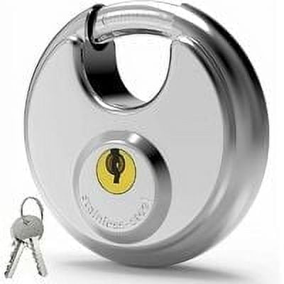 Padlock with Key for Outdoor Use, [Waterproof] [Cut Protection] 70mm Weatherproof Stainless Steel Disc Lock with 9.5mm Shackle for Warehouse, Container - Image 1