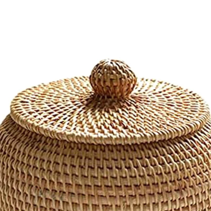 Round Rattan Box with Lid, Hand Woven Storage Box, Multifunctional Desktop Tray Storage Basket Decoration for Home - Image 4