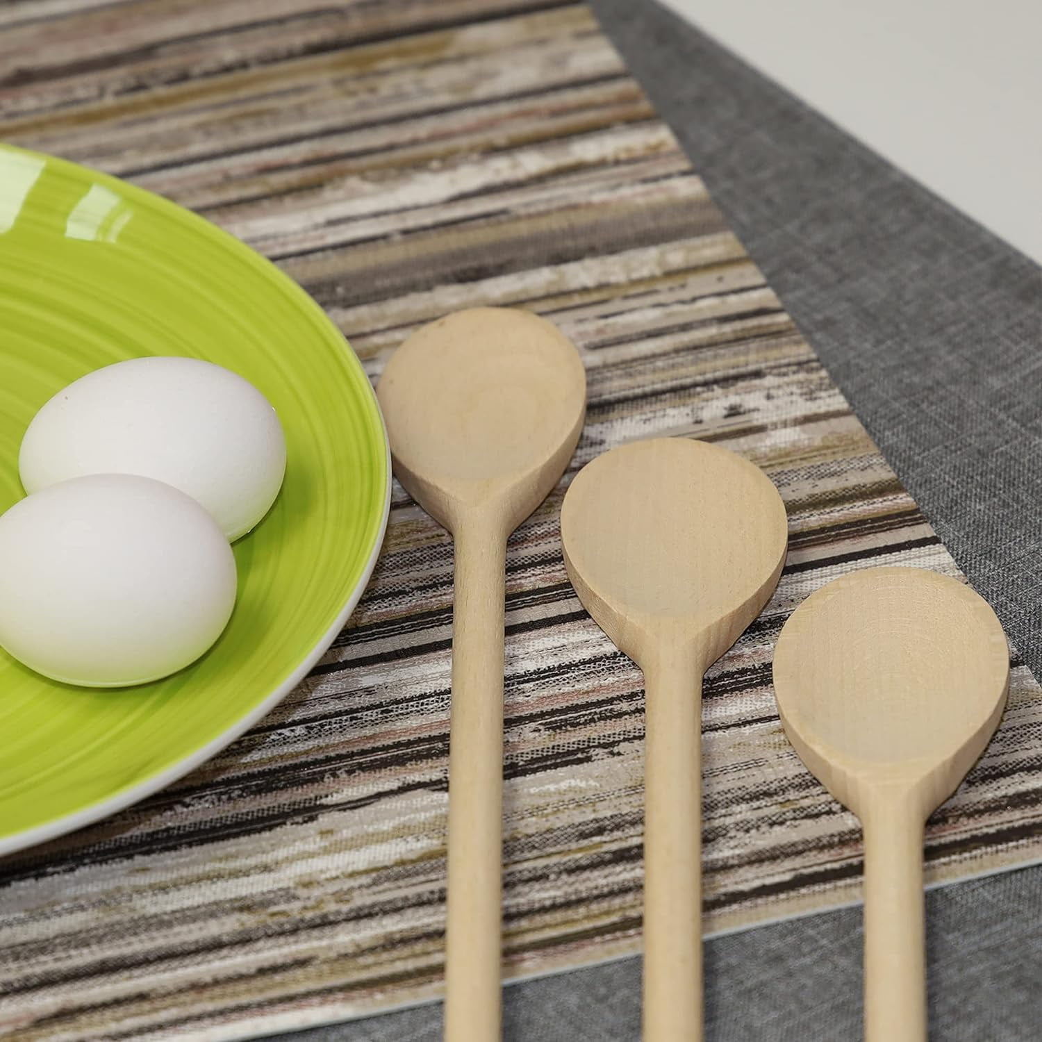 3Pcs 10 Inch Long Wooden Spoons for Cooking - Oval Wood Mixing Spoons for Baking, Cooking, Stirring - Sauce Spoons Brown - Image 4