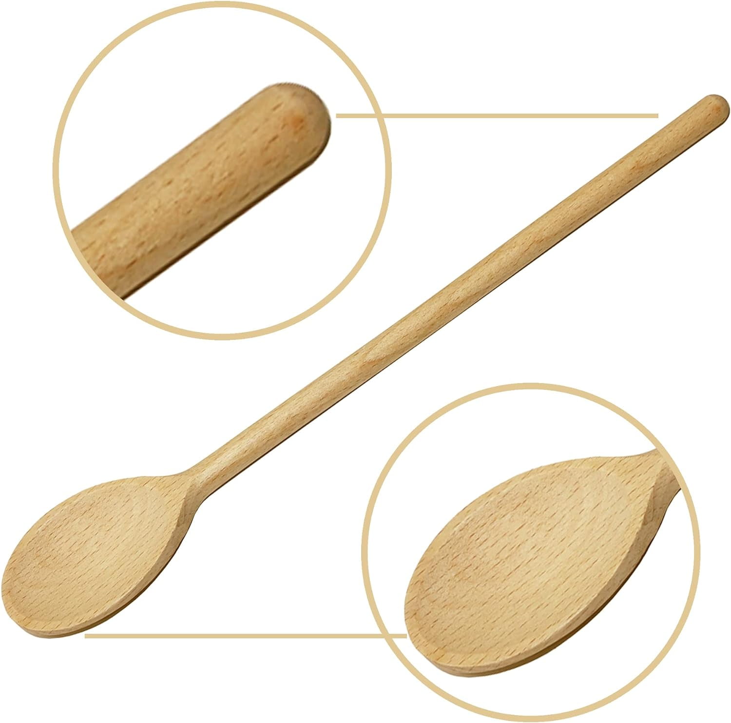 3Pcs 10 Inch Long Wooden Spoons for Cooking - Oval Wood Mixing Spoons for Baking, Cooking, Stirring - Sauce Spoons Brown - Image 6