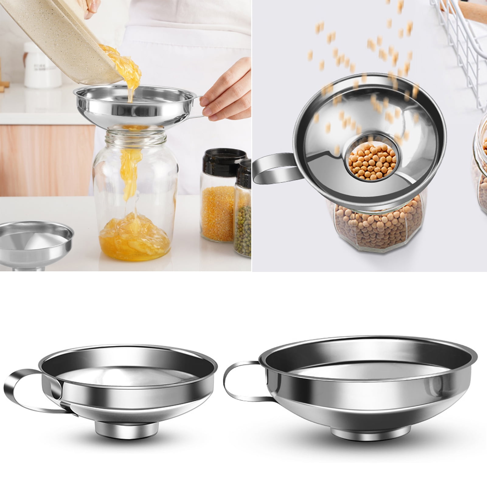 Walbest Stainless Steel Canning Funnel Lightweight Wide Mouth Jar Funnel With Handle for Wide and Regular Mouth Jars Food Grade Metal Jam Kitchen Tool S(4.13