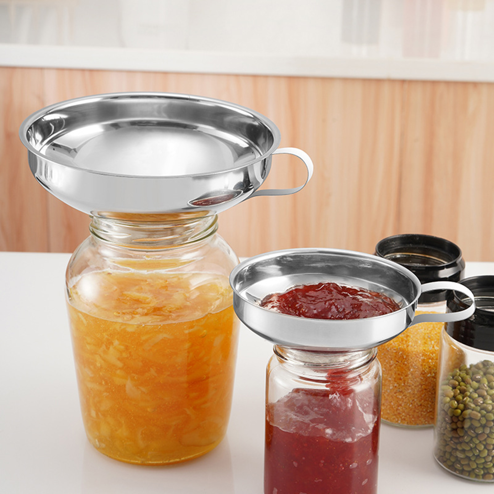 Walbest Stainless Steel Canning Funnel Lightweight Wide Mouth Jar Funnel With Handle for Wide and Regular Mouth Jars Food Grade Metal Jam Kitchen Tool S(4.13