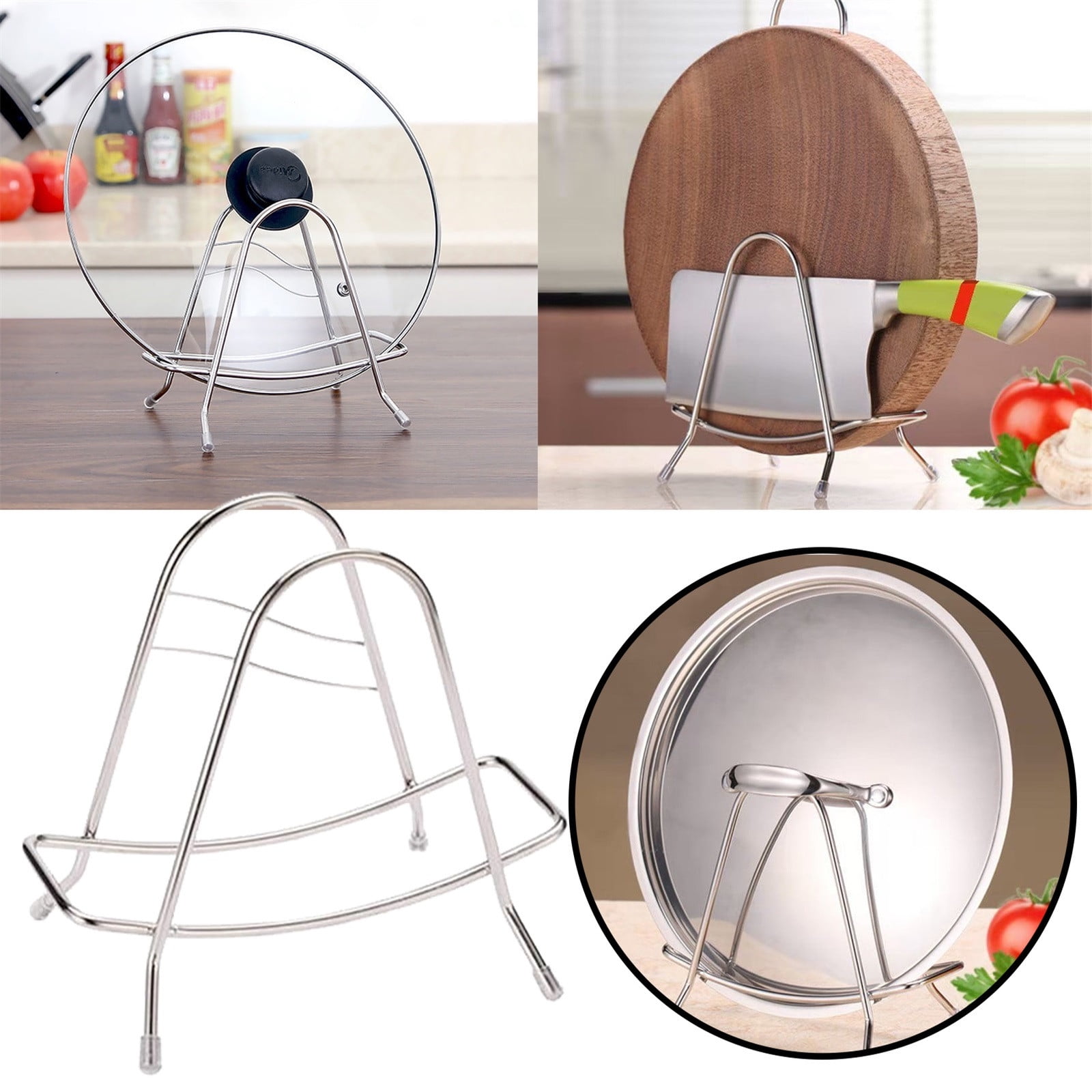 Eewia Rack Clearance! Stainless Steel Cutting Board Rack Household Pot Cover Rack Sitting Kitchen Chopping Board Shelving Shelving Sticky Board Cutting Board Rack Countertop, Include 1*Storage Rack Silver - Image 2