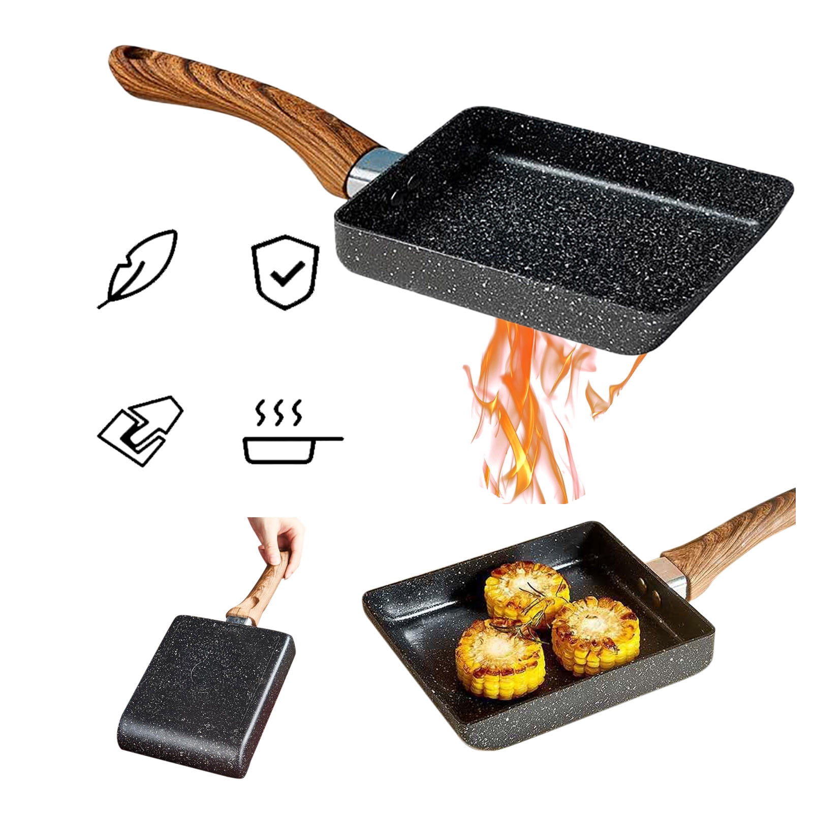 JWDX Non-Stick Pan Clearance! Aluminum Japanese Style Omelette Pan, Kitchen Non-Stick Pancake Pan, Non Stick Pan Promotion Include 1X Aluminum Japanese Omelette Pan, Kitchen Non-Stick Pancake Egg Pan Black - Image 5