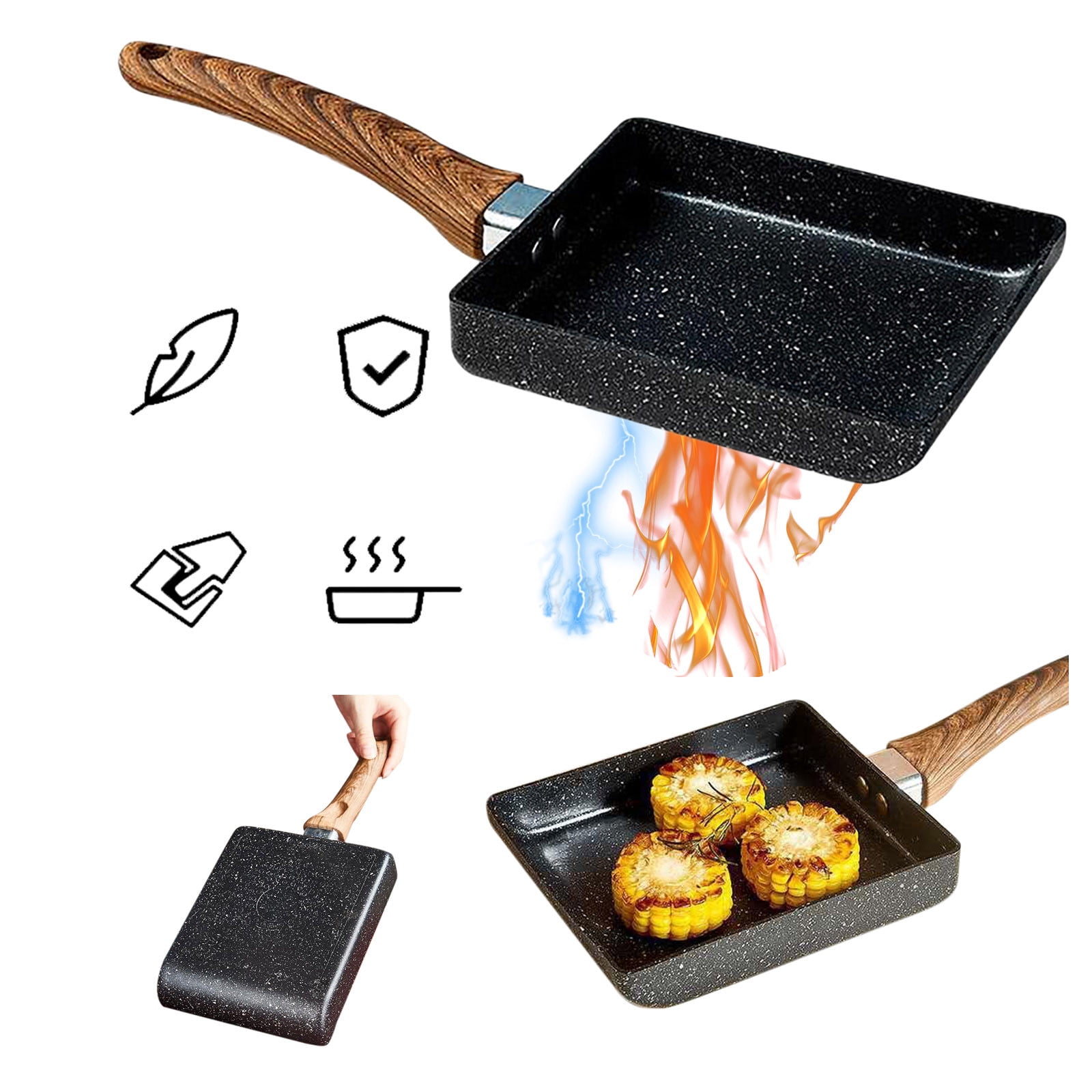 JWDX Non-Stick Pan Clearance! Aluminum Japanese Style Omelette Pan, Kitchen Non-Stick Pancake Pan, Non Stick Pan Promotion Include 1X Aluminum Japanese Omelette Pan, Kitchen Non-Stick Pancake Egg Pan Black - Image 6