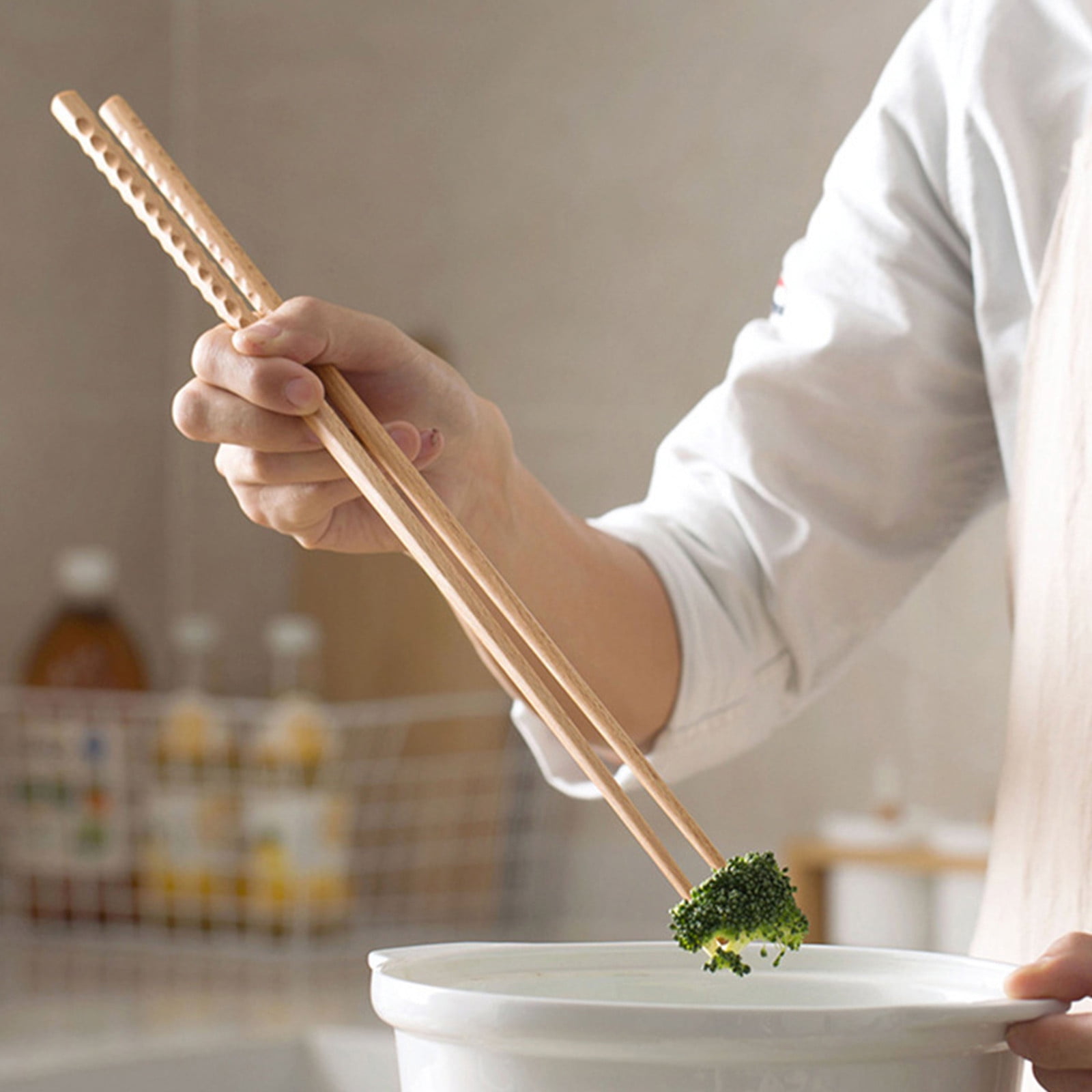 JWDX Tableware Clearance! 1 Pair of Extra Long Wooden Noodles Kitchen Cooking Frying Chopsticks for Home Kitchen, Stainless Steel Bowl Promotion Include 1 Pair of Chopsticks AS shown - Image 3