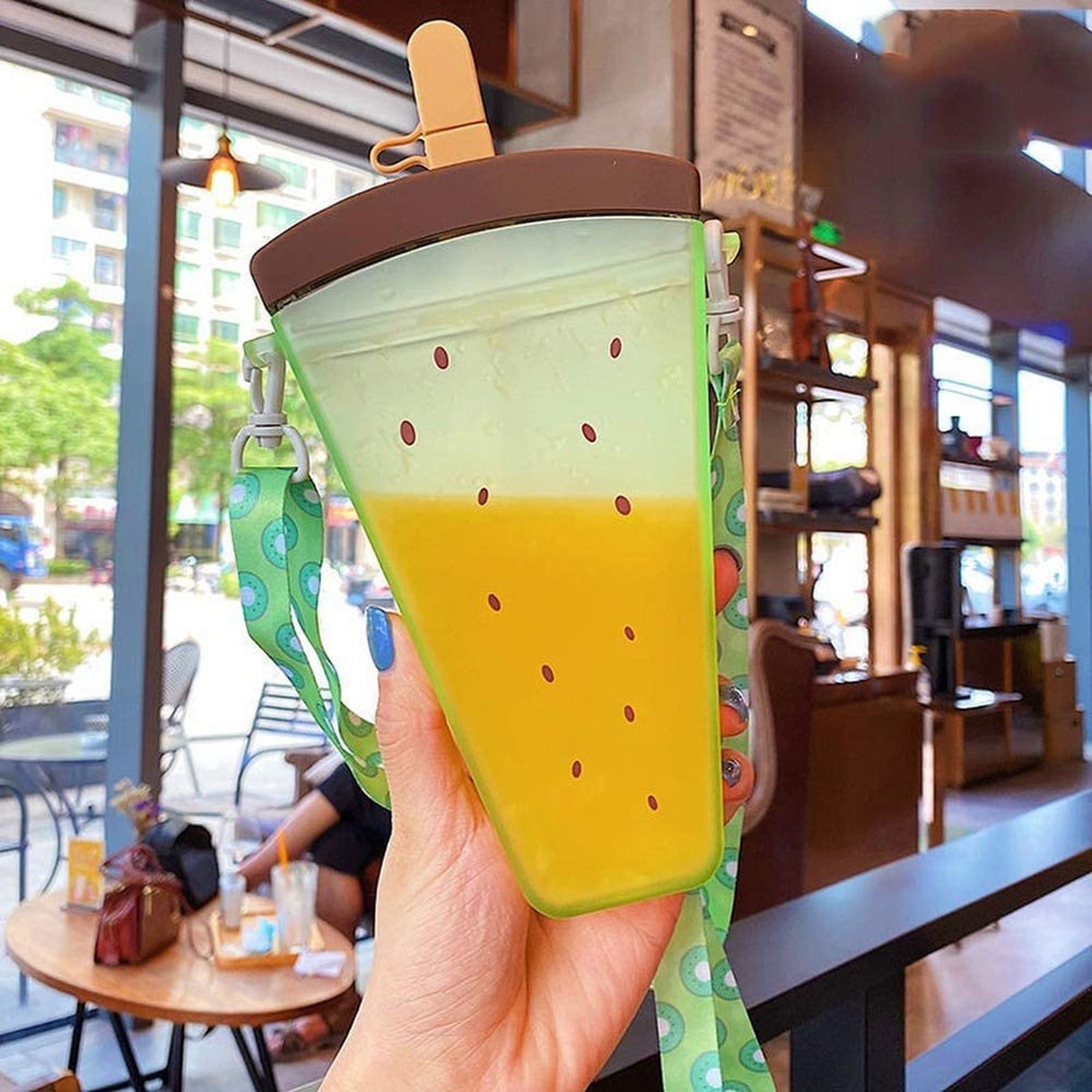 JWDX Glass and Bottle Clearance! Cute Watermelon Straw Water Bottle Ice Cream Popsicle Cup with Shoulder Strap, Kitchen Cups Promotion Include 1Pc Ice Cream Cup Green - Image 8