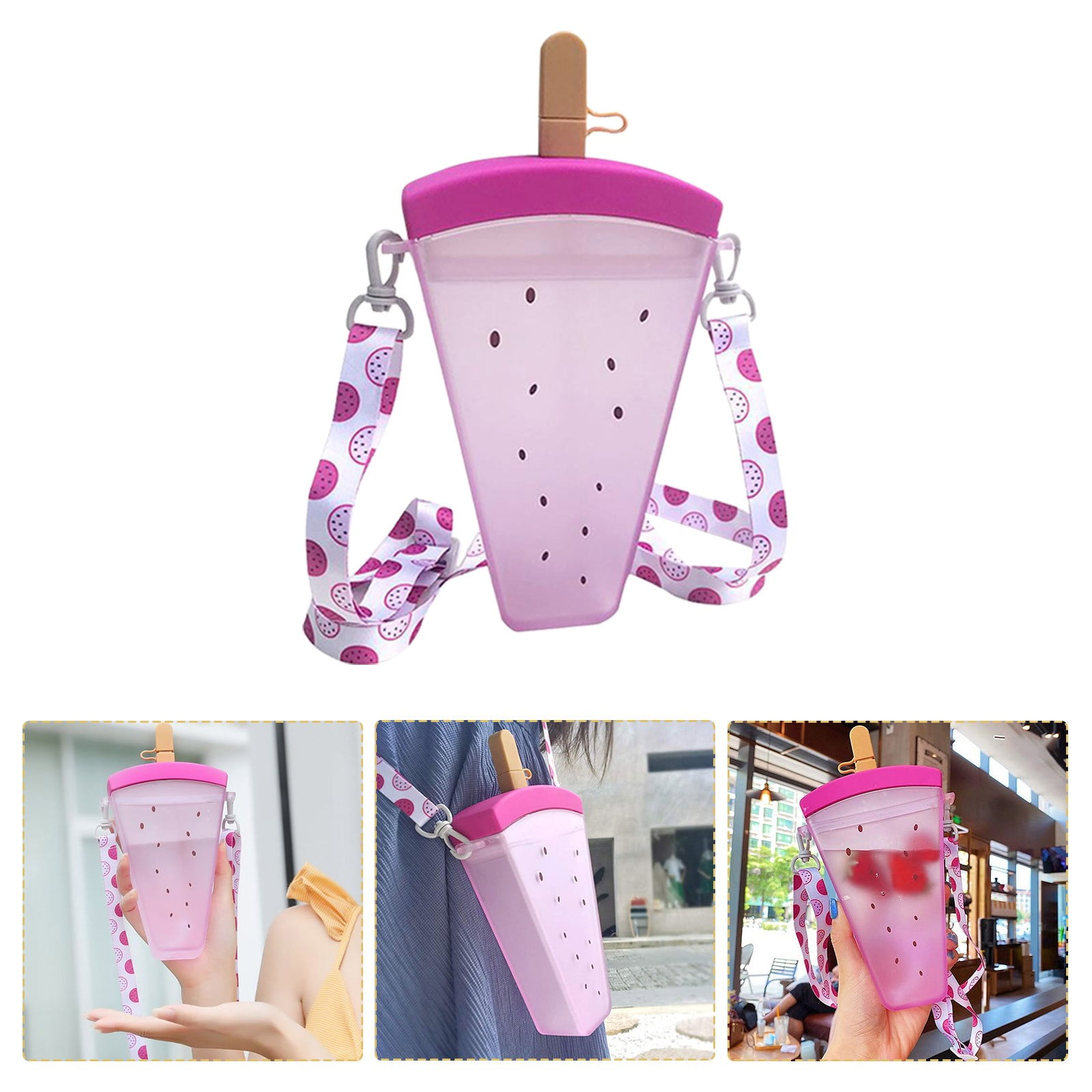 JWDX Glass and Bottle Clearance! Cute Watermelon Straw Water Bottle Ice Cream Popsicle Cup with Shoulder Strap, Kitchen Cups Promotion Include 1Pc Ice Cream Cup Purple - Image 4