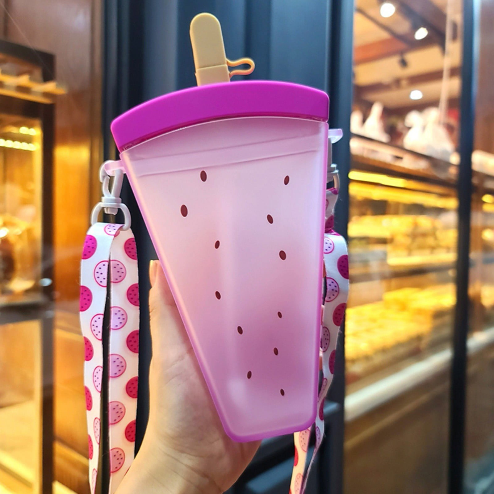 JWDX Glass and Bottle Clearance! Cute Watermelon Straw Water Bottle Ice Cream Popsicle Cup with Shoulder Strap, Kitchen Cups Promotion Include 1Pc Ice Cream Cup Purple - Image 5