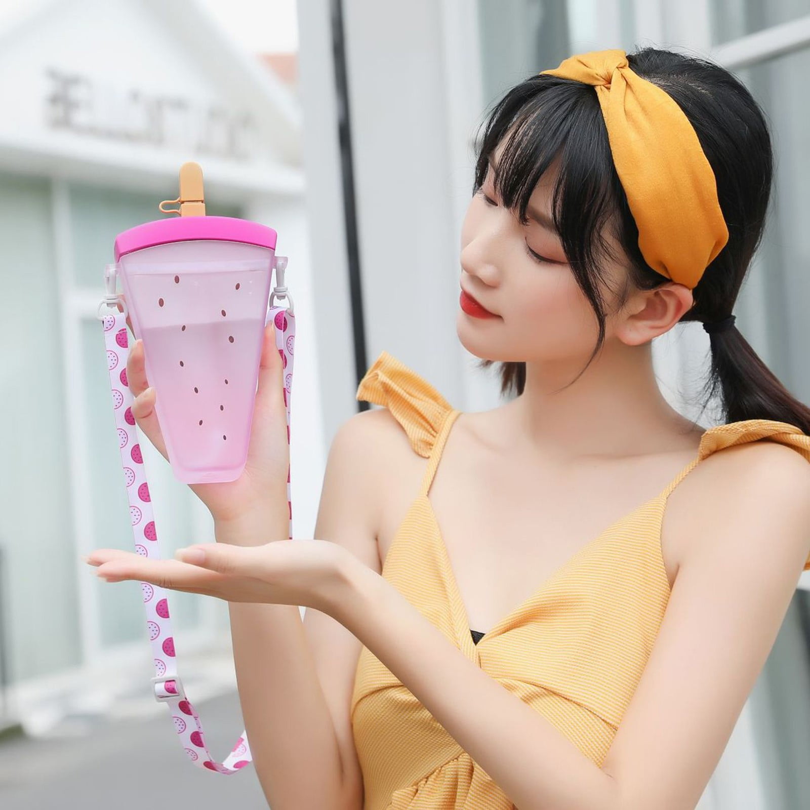 JWDX Glass and Bottle Clearance! Cute Watermelon Straw Water Bottle Ice Cream Popsicle Cup with Shoulder Strap, Kitchen Cups Promotion Include 1Pc Ice Cream Cup Purple - Image 7