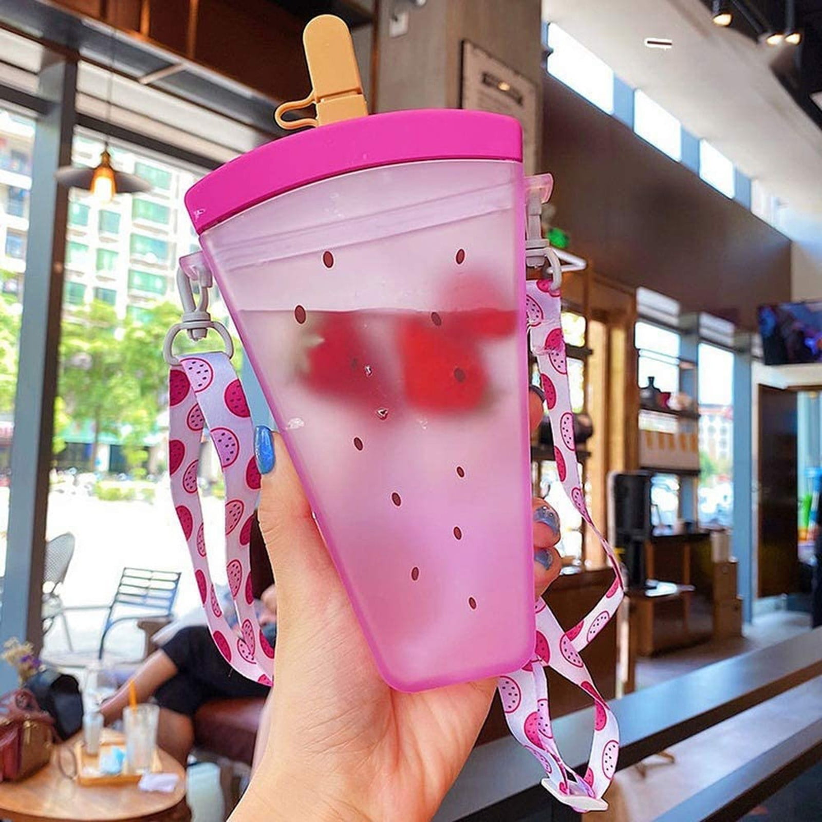 JWDX Glass and Bottle Clearance! Cute Watermelon Straw Water Bottle Ice Cream Popsicle Cup with Shoulder Strap, Kitchen Cups Promotion Include 1Pc Ice Cream Cup Purple - Image 8