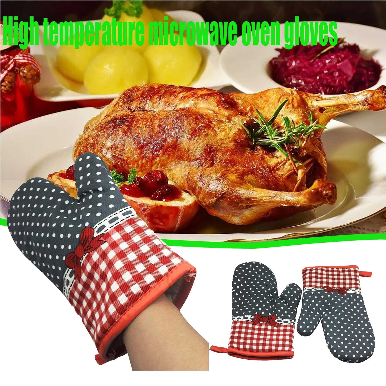 JWDX Oven Mitts Clearance! Kitchen Cooking Cotton Microwave Oven Gloves Mitts Pot Pad Heat Protected Beige, Oven Socks Promotion Include 2*Oven Gloves AS shown - Image 2