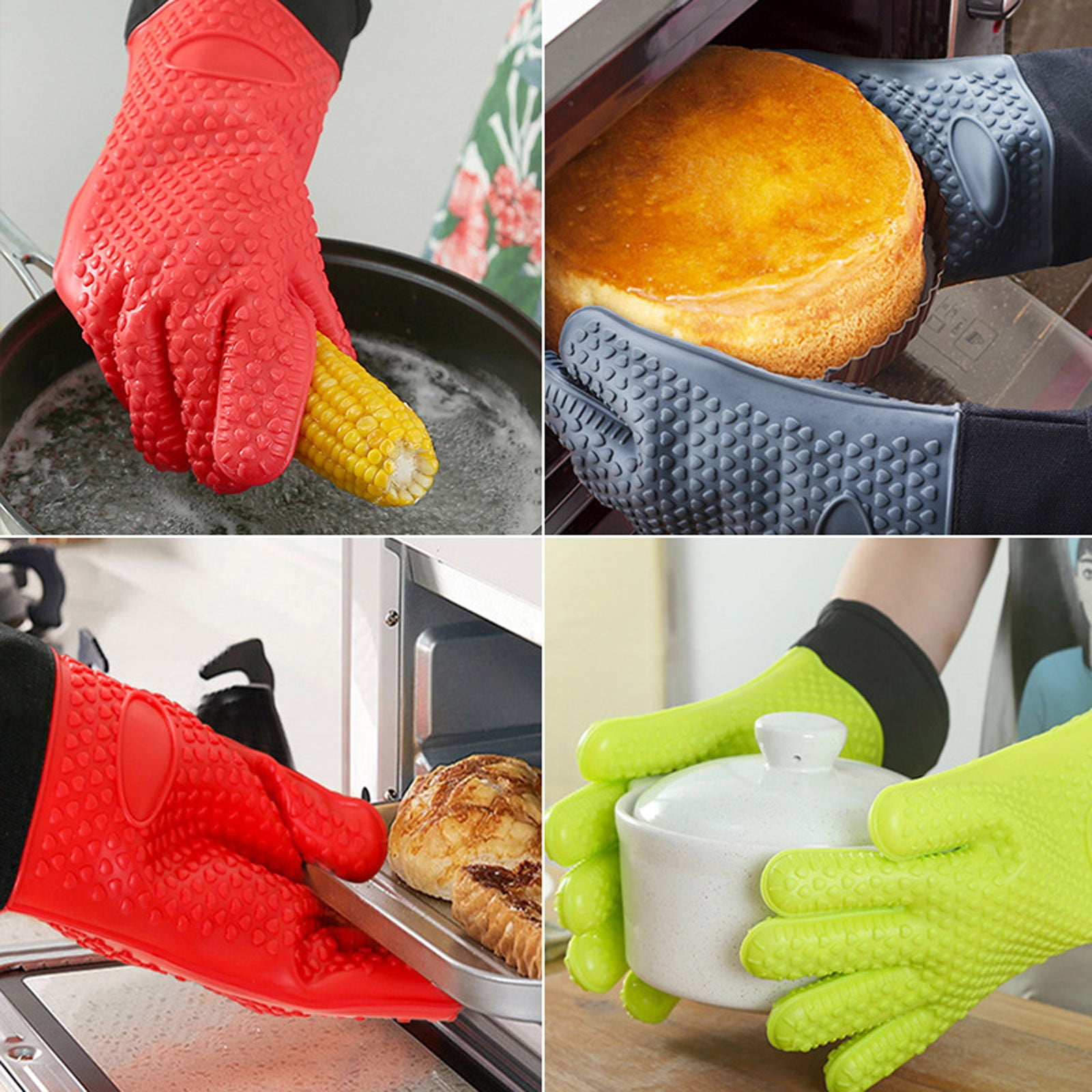 Clearance! JWDX Baking Utensils, Bakeware Promotion, Lengthened Plus Cotton Thickened Silicone Heat Insulation Five Finger Baking Anti Scalding Non Slip Microwave Gloves Red - Image 2
