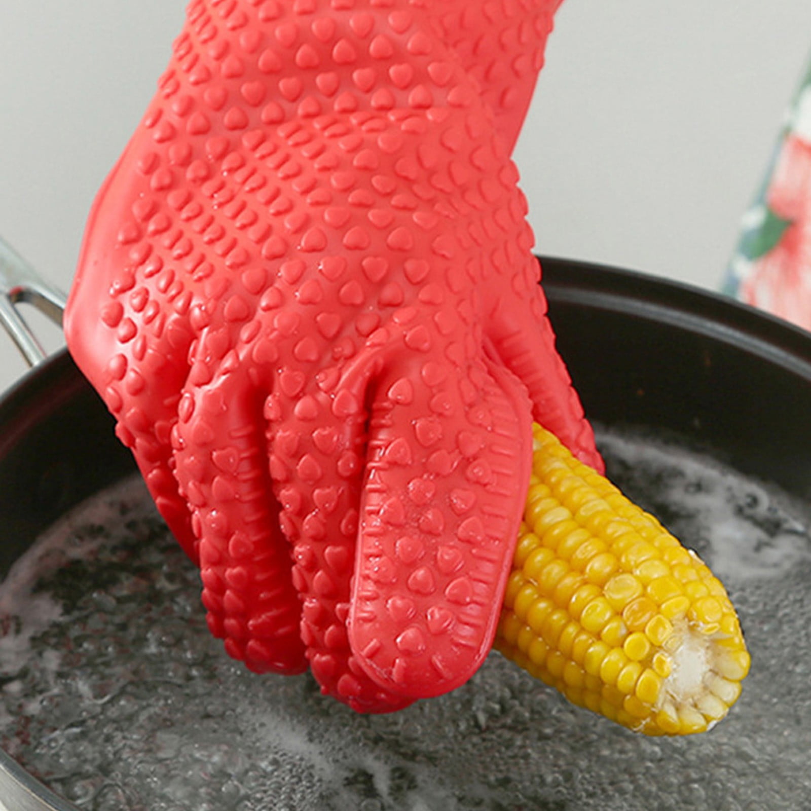 Clearance! JWDX Baking Utensils, Bakeware Promotion, Lengthened Plus Cotton Thickened Silicone Heat Insulation Five Finger Baking Anti Scalding Non Slip Microwave Gloves Red - Image 4