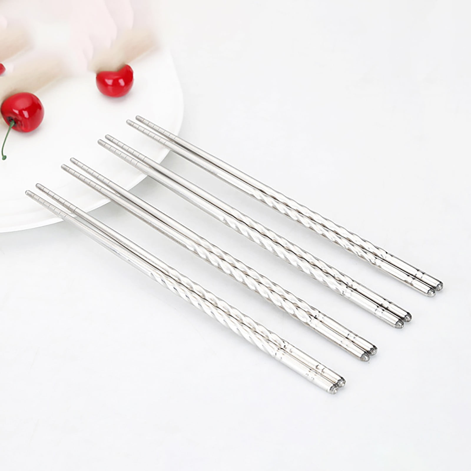 JWDX Tableware Clearance! Chopsticks 5 Pair Metal Reusable Korean Chinese Stainless Steel Sticks, Stainless Steel Bowl Promotion Include 5X Chopsticks (Pair) Grey - Image 2