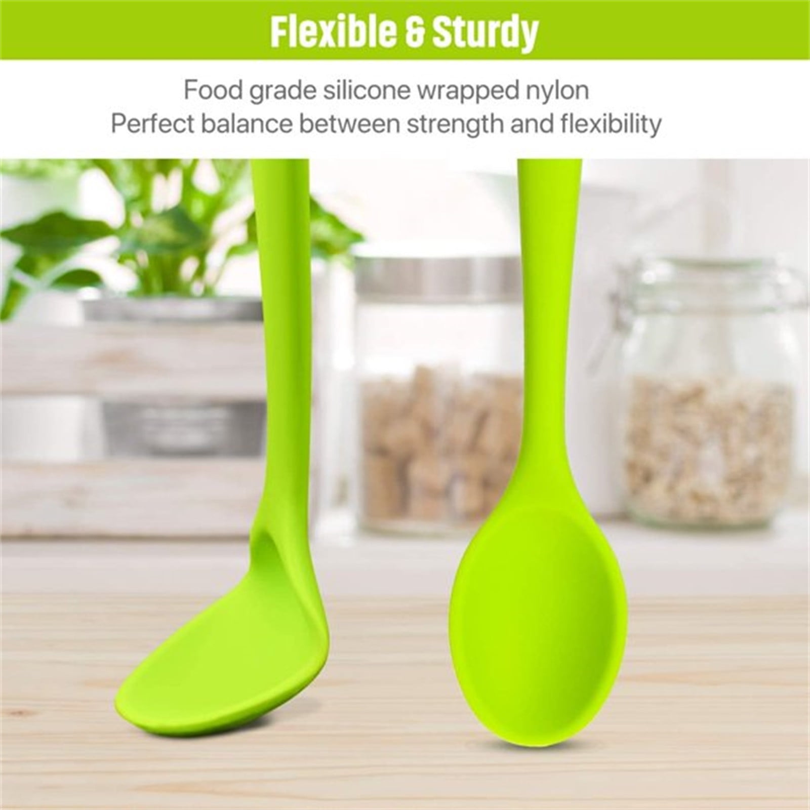 JWDX Tableware Clearance! Food Grade High Temperature Silicone Small Spoon Dense Mixing Spoon Auxiliary Food Spoon Students and Children Feeding Spoon Eating Spoon, Include 1*Spoon Green - Image 3