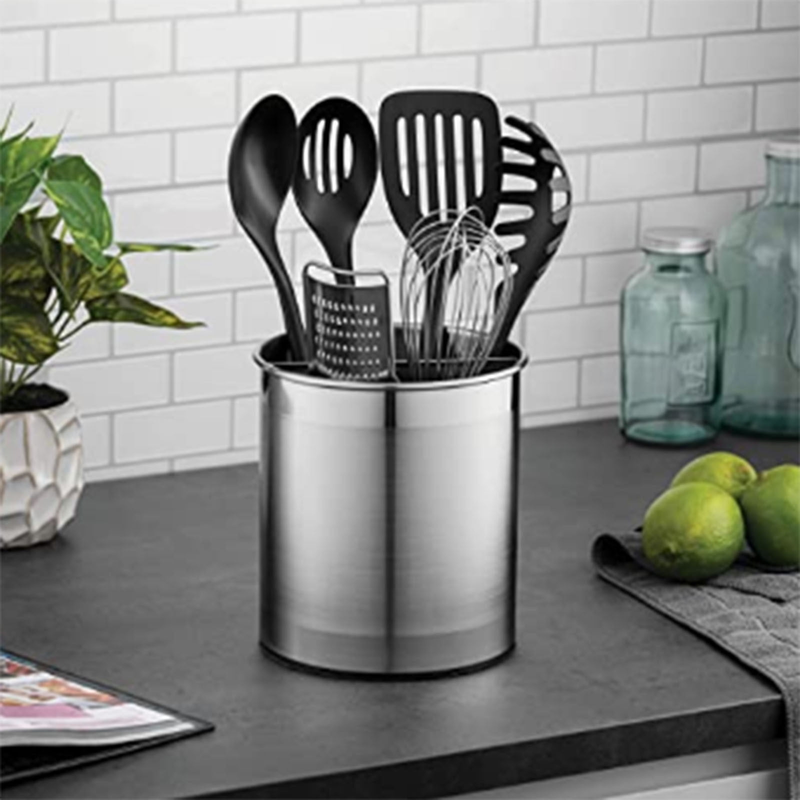JWDX Storage Containers Clearance! Kitchen Living Room Storage Bucket Household Stainless Steel Lidless Rotating Partition Storage Bucket Desktop Storage Bucket, Include A Storage Bucket Grey - Image 3