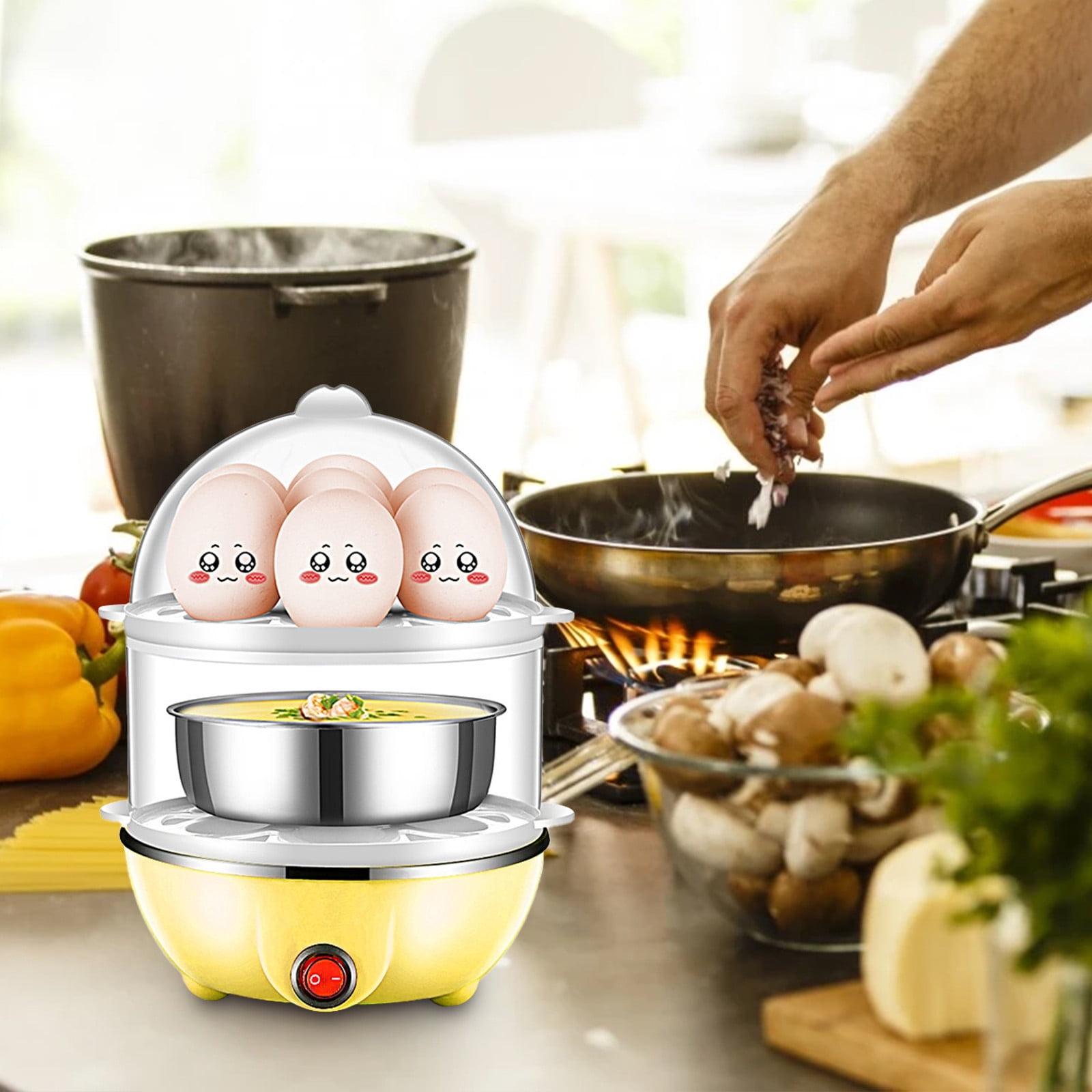 JWDX Egg Steamer Clearance! Eggs Cooker Double Breakfast Machine Stainless Steel Multi Function Steamer, Cooking Molds Promotion Include 1*Egg Steamer Yellow - Image 4