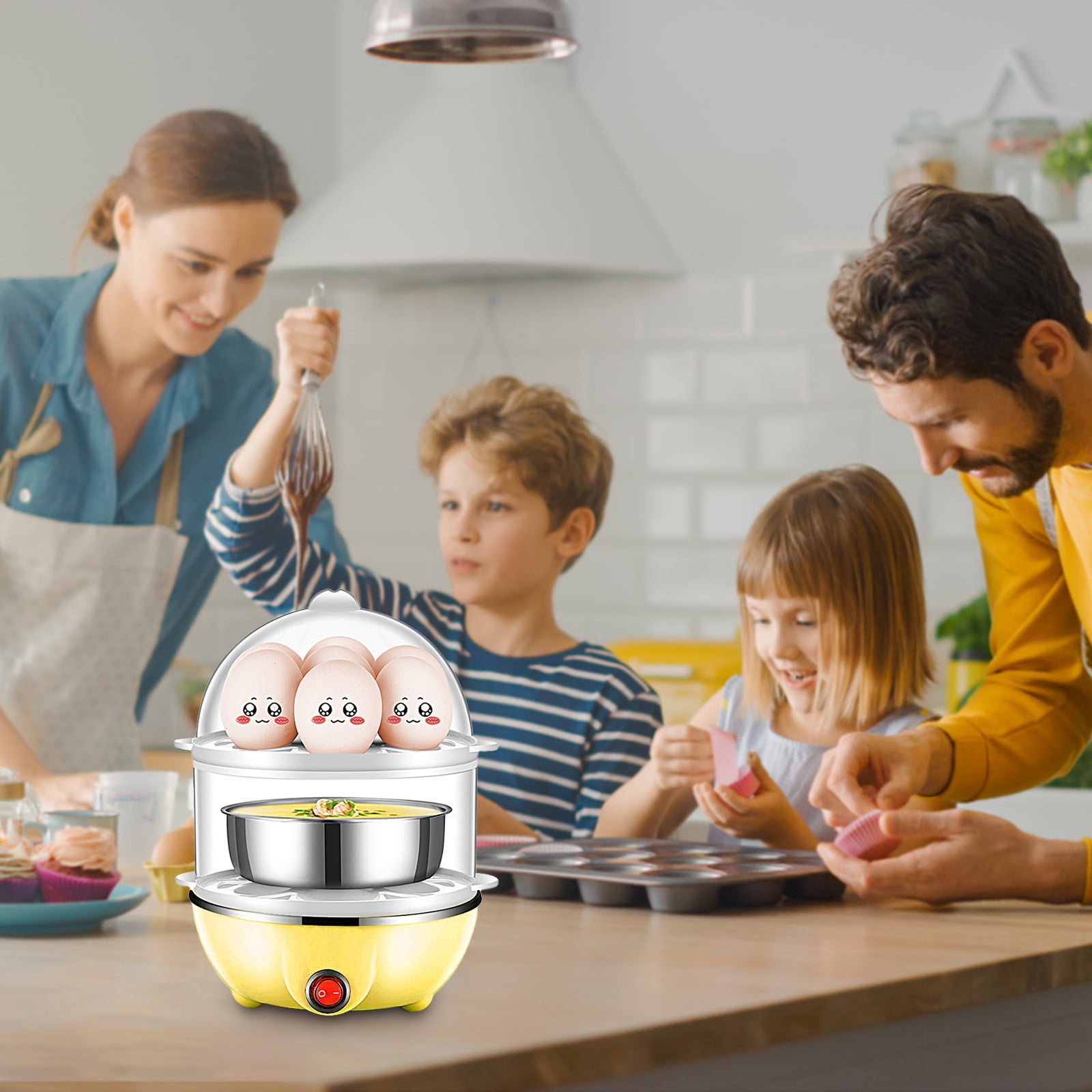 JWDX Egg Steamer Clearance! Eggs Cooker Double Breakfast Machine Stainless Steel Multi Function Steamer, Cooking Molds Promotion Include 1*Egg Steamer Yellow - Image 5