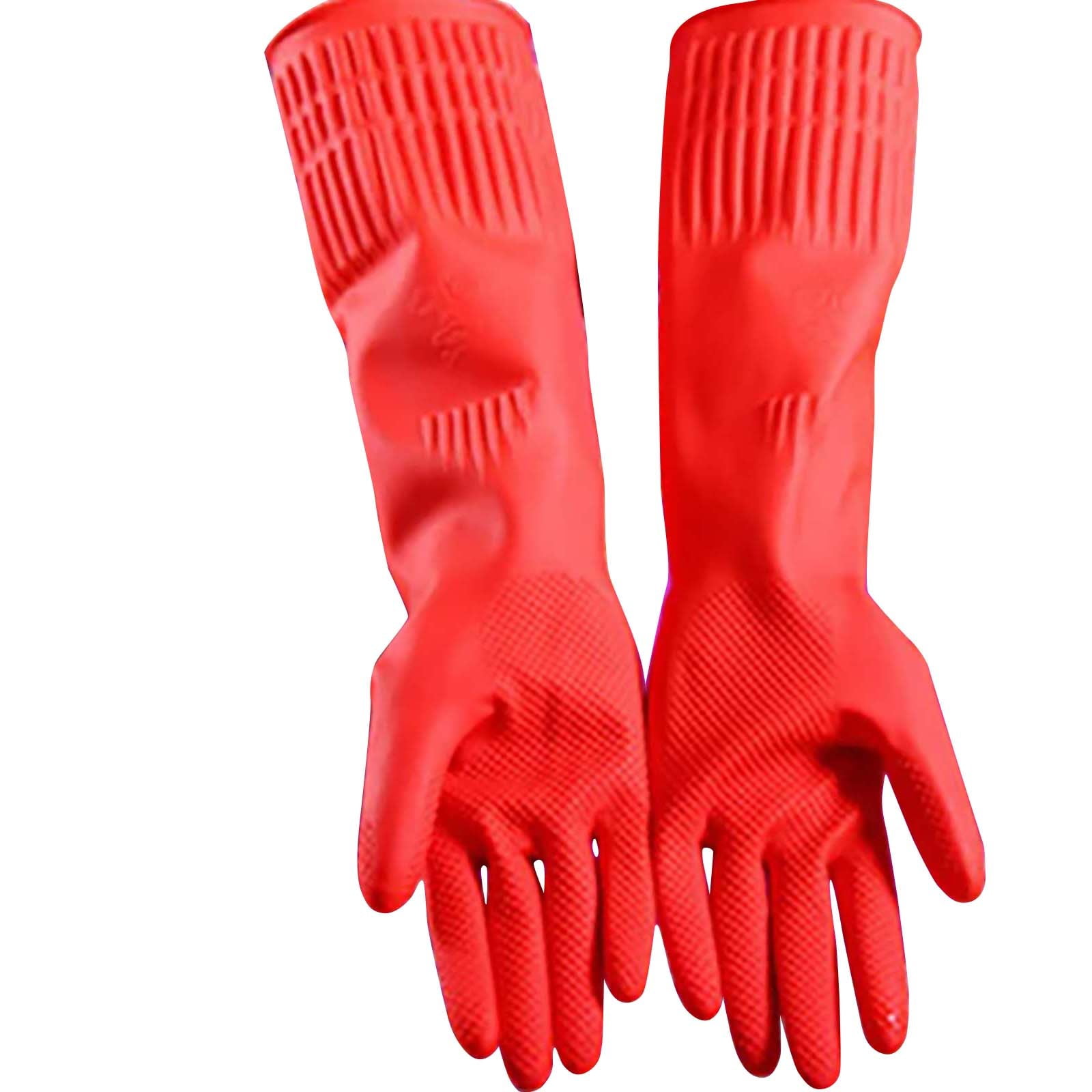 JWDX Oven Mitts Clearance! 2 Pairs Reusable Household Gloves Rubber Dishwashing Gloves Extra Thick Long Sleeves Kitchen Cleaning Working Painting Gardening Pet Care, Include Two Pairs of Gloves Red - Image 1