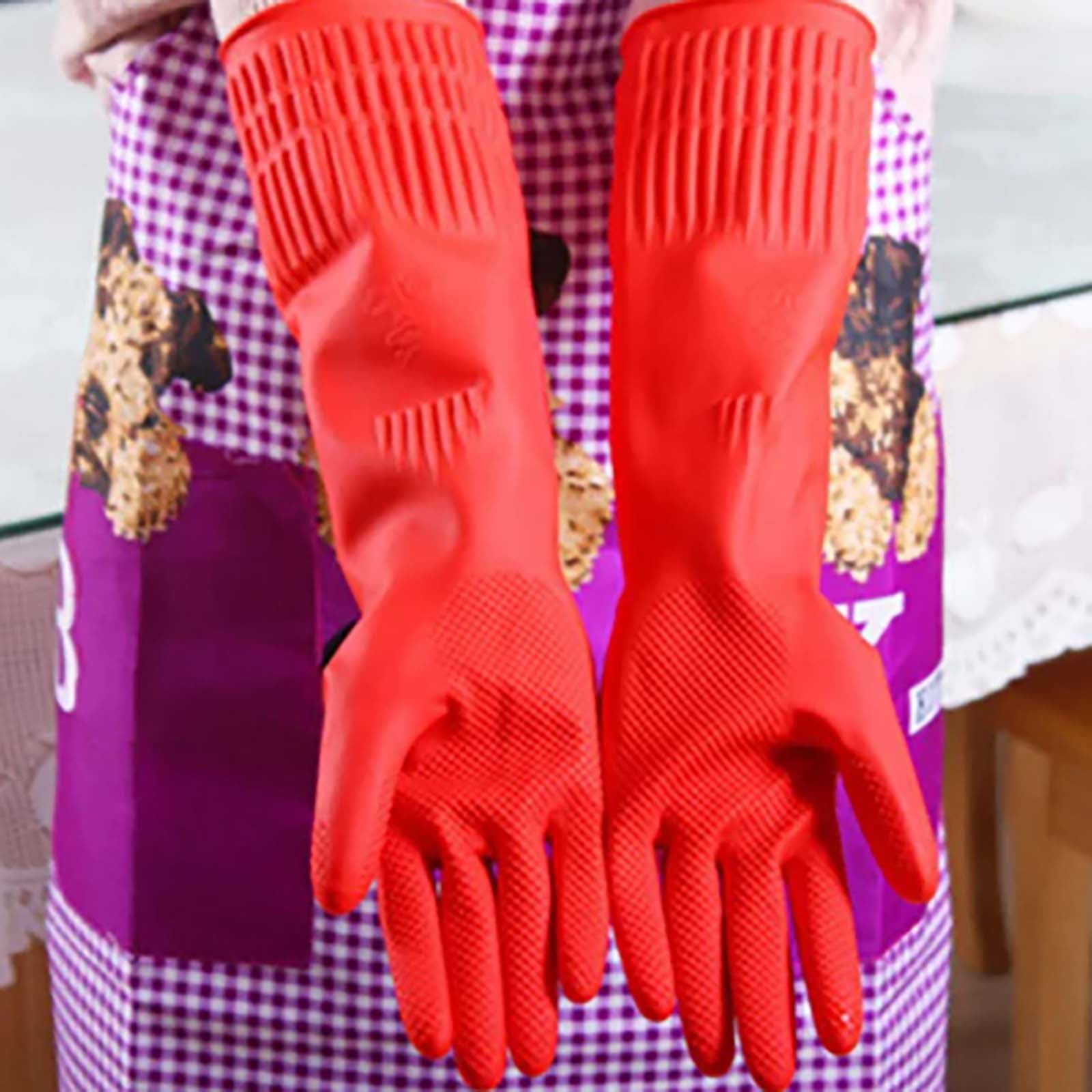 JWDX Oven Mitts Clearance! 2 Pairs Reusable Household Gloves Rubber Dishwashing Gloves Extra Thick Long Sleeves Kitchen Cleaning Working Painting Gardening Pet Care, Include Two Pairs of Gloves Red - Image 2