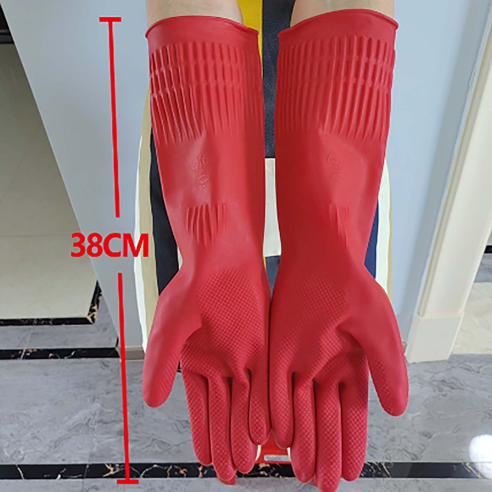 JWDX Oven Mitts Clearance! 2 Pairs Reusable Household Gloves Rubber Dishwashing Gloves Extra Thick Long Sleeves Kitchen Cleaning Working Painting Gardening Pet Care, Include Two Pairs of Gloves Red - Image 3