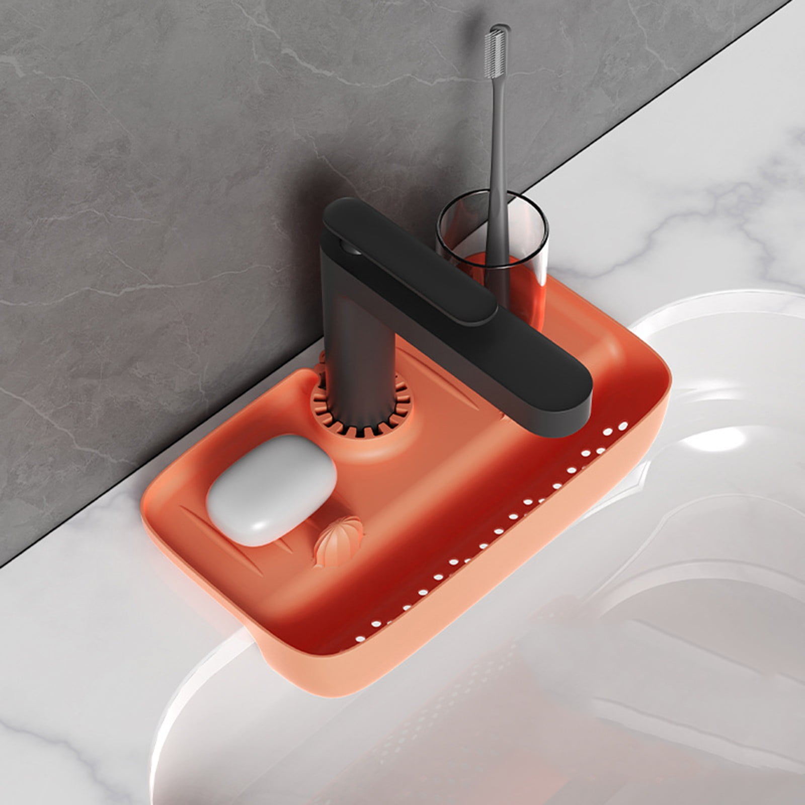 Clearance! JWDX Drain Rack Clearance Sink Holder Sink Rack with Drain Basket Kitchen Sink Organizer Storage Rack for Home Kitchen B - Image 2