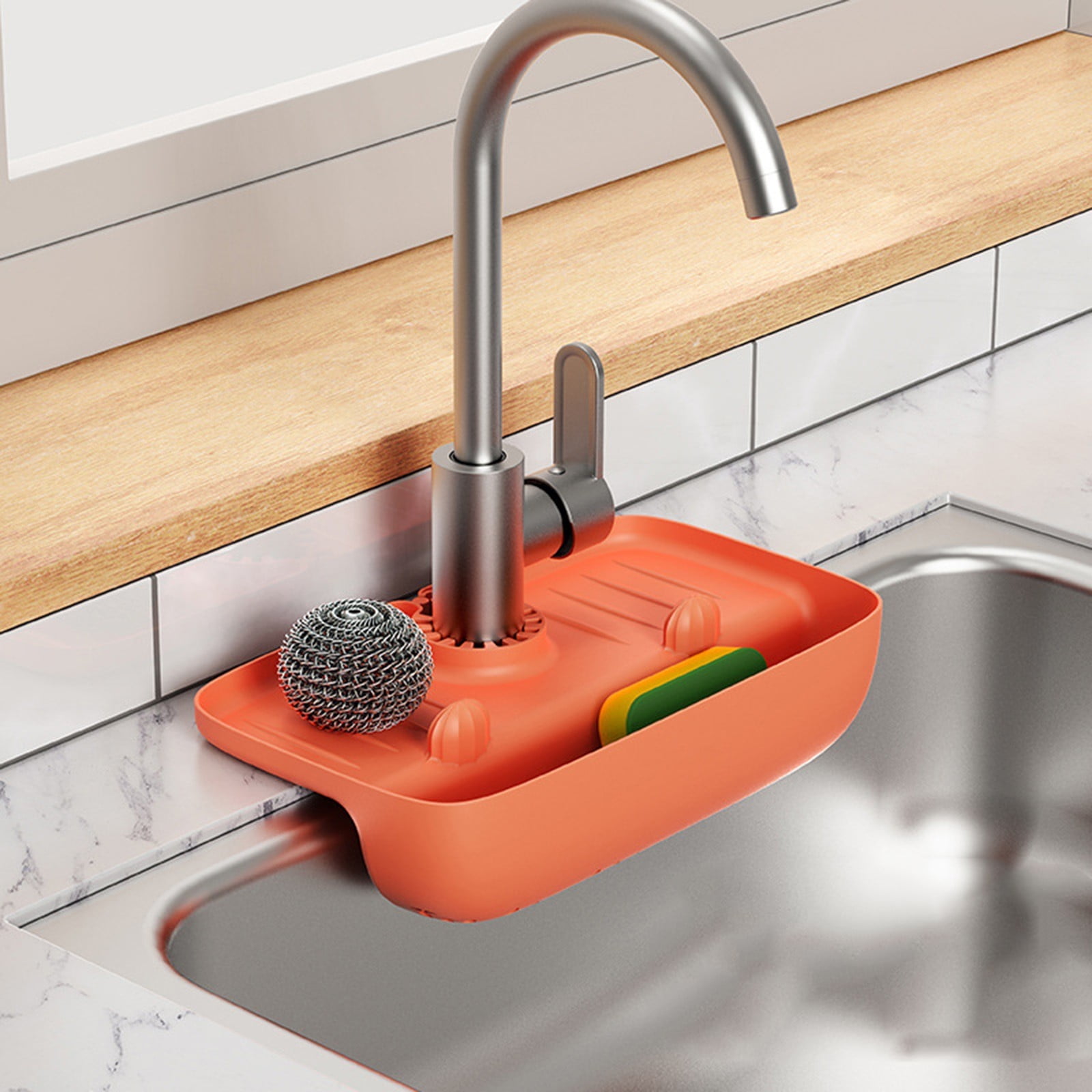 Clearance! JWDX Drain Rack Clearance Sink Holder Sink Rack with Drain Basket Kitchen Sink Organizer Storage Rack for Home Kitchen B - Image 3