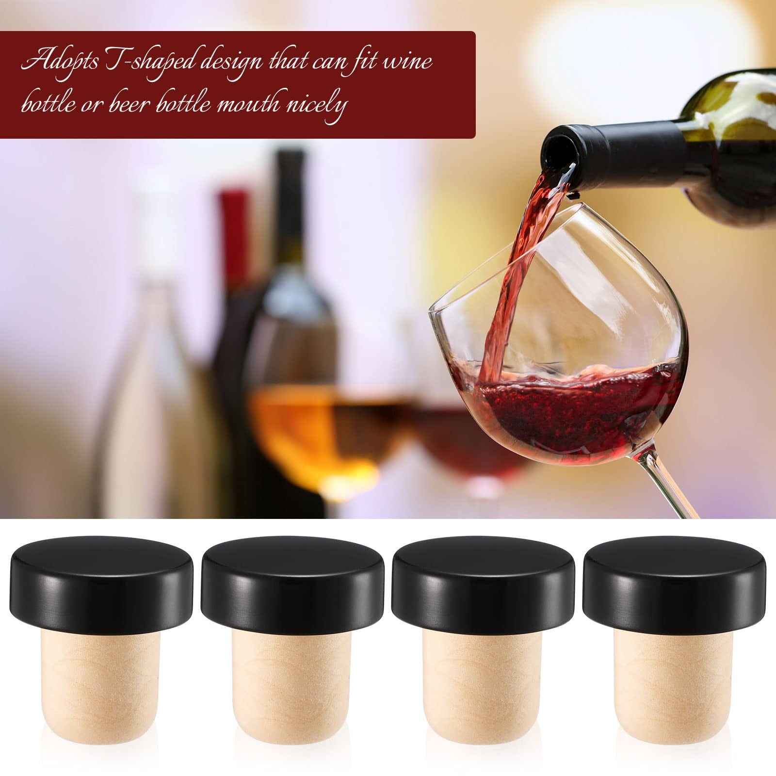 JWDX Wine Stopper Clearance! 24Pc T Shaped Stopper Cork Wine Stopper Bottle Stoppers Reusable Wine Bottle Stopper Sealing Plug Bottle Cap for Wine Beer Bottles, Include 24Pc Beer Bottle Stopper Black - Image 3