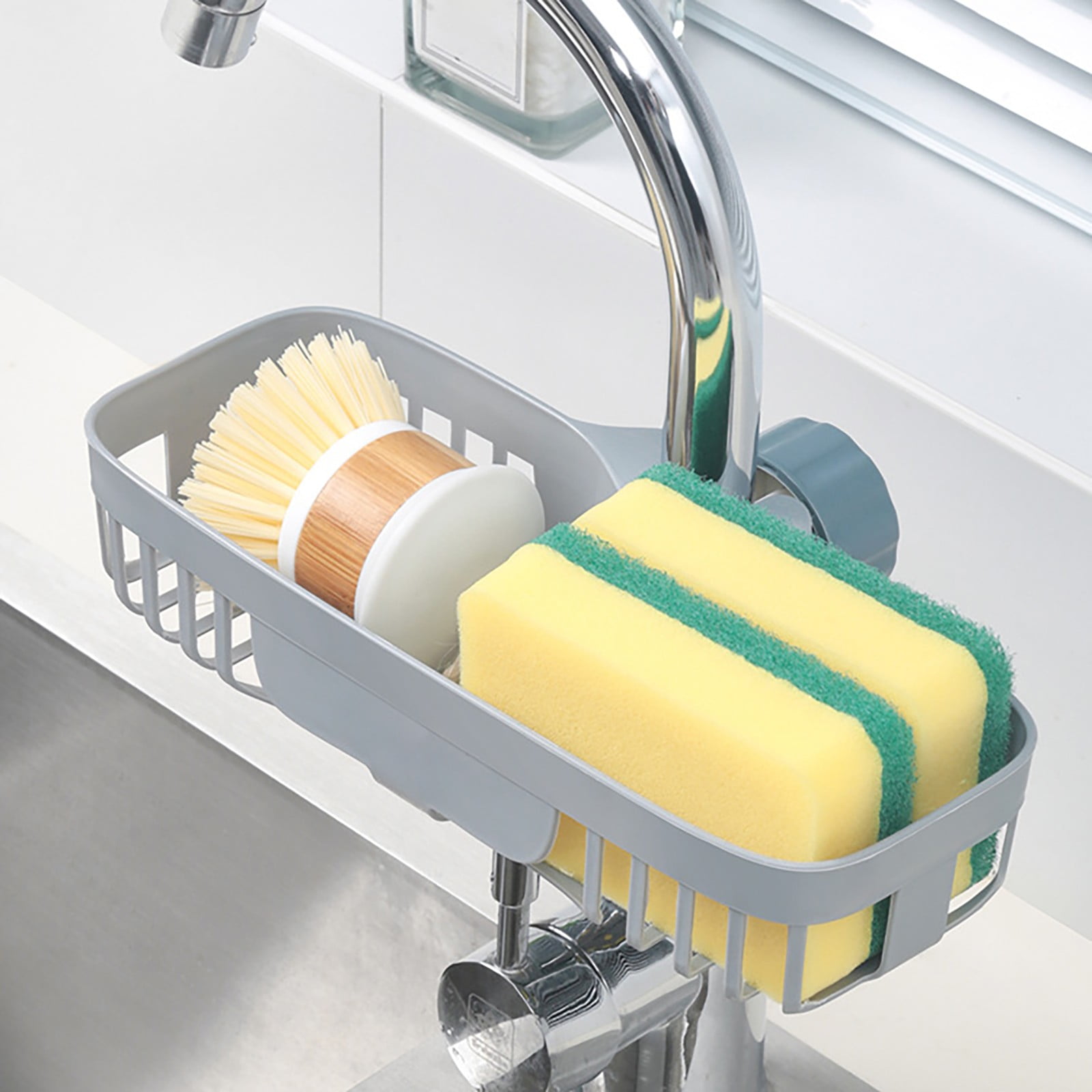 JWDX Drain Rack Clearance! Sink Sponge Rack Stand Kitchen Faucet Storage Rack Sponge and Towel Rack Drain Basket Home Kitchen Cleaning Tools, Include 1X Drain Storage Basket Grey - Image 4