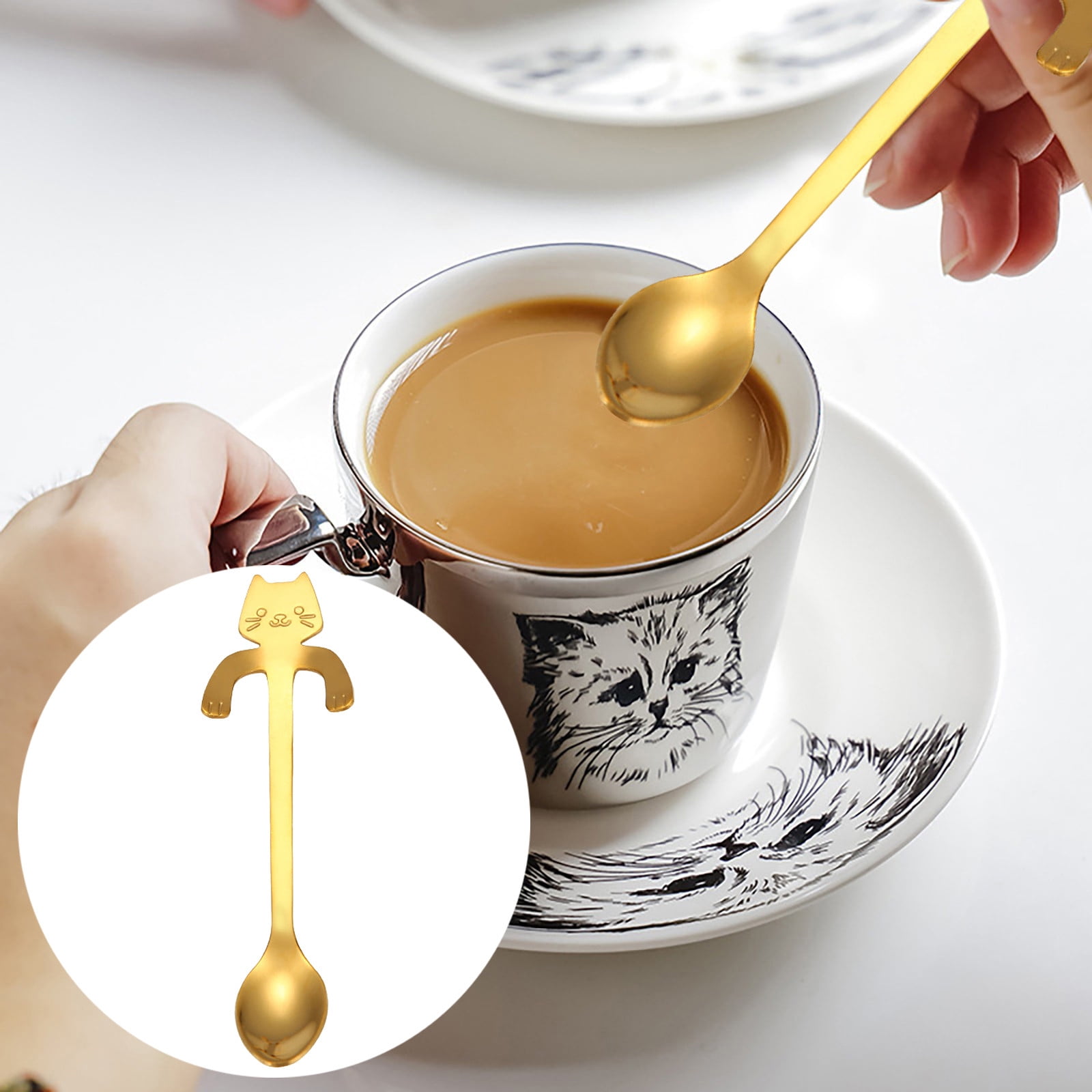 JWDX Tableware Clearance! Cat Spoon Short Handle Spoons Flatware Coffee Drinking Tools Kitchen Gadge, Stainless Steel Bowl Promotion Include 1X Spoon B - Image 2