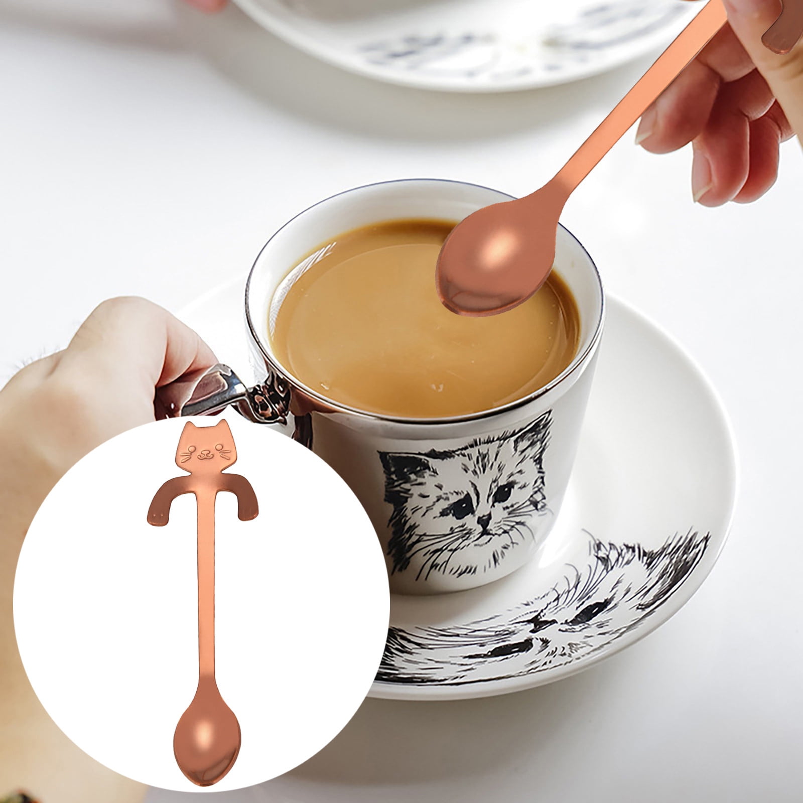 JWDX Tableware Clearance! Cat Spoon Short Handle Spoons Flatware Coffee Drinking Tools Kitchen Gadge, Stainless Steel Bowl Promotion Include 1X Spoon C - Image 2