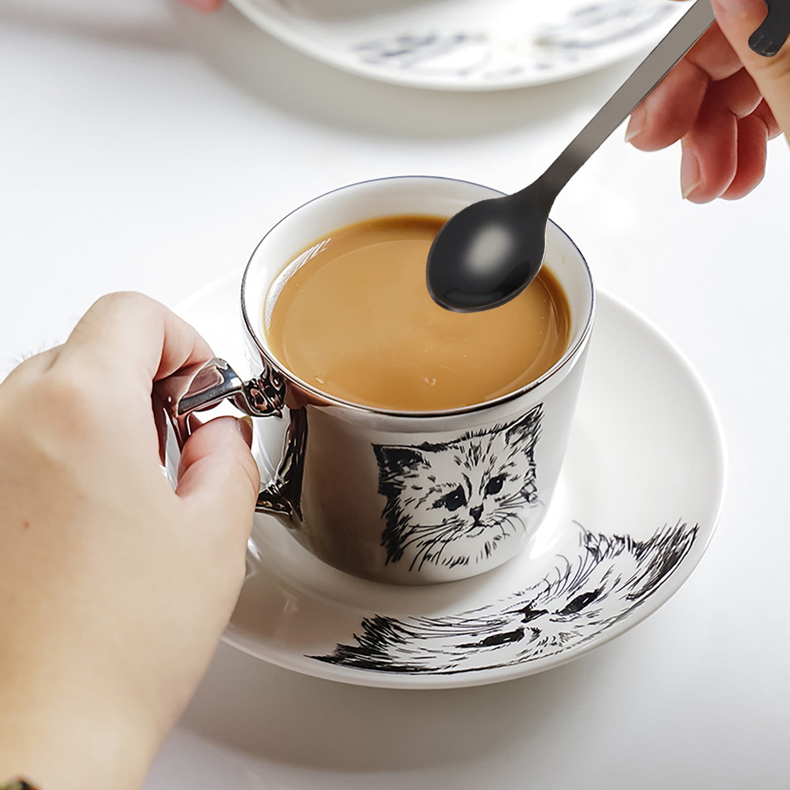 JWDX Tableware Clearance! Cat Spoon Short Handle Spoons Flatware Coffee Drinking Tools Kitchen Gadge, Stainless Steel Bowl Promotion Include 1X Spoon E - Image 7