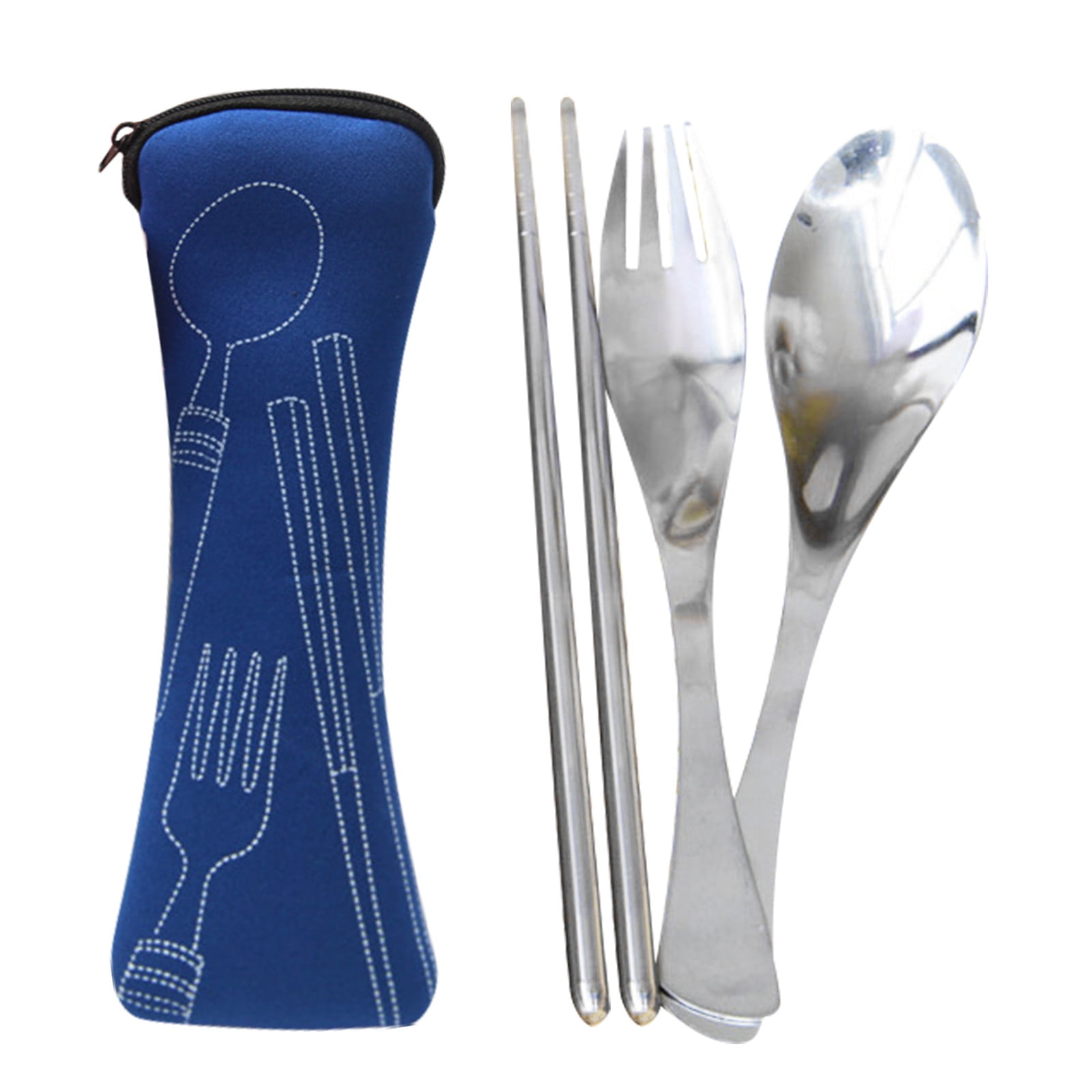 JWDX Tableware Clearance! Portable Cutlery Set 3Pcs Stainless Steel Knife Fork Spoon Family Travel Camping Cutlery Dark blue - Image 1