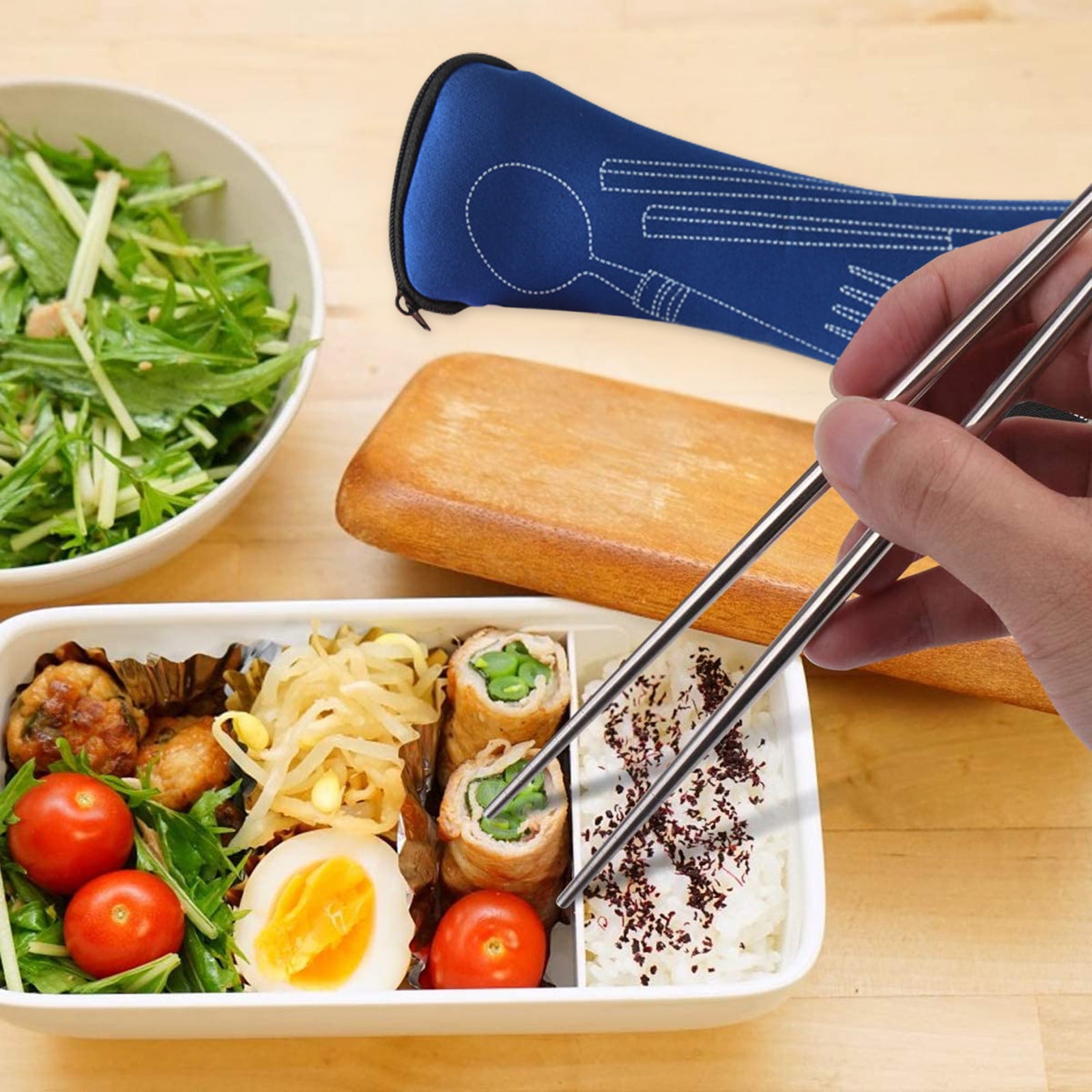 JWDX Tableware Clearance! Portable Cutlery Set 3Pcs Stainless Steel Knife Fork Spoon Family Travel Camping Cutlery Dark blue - Image 5