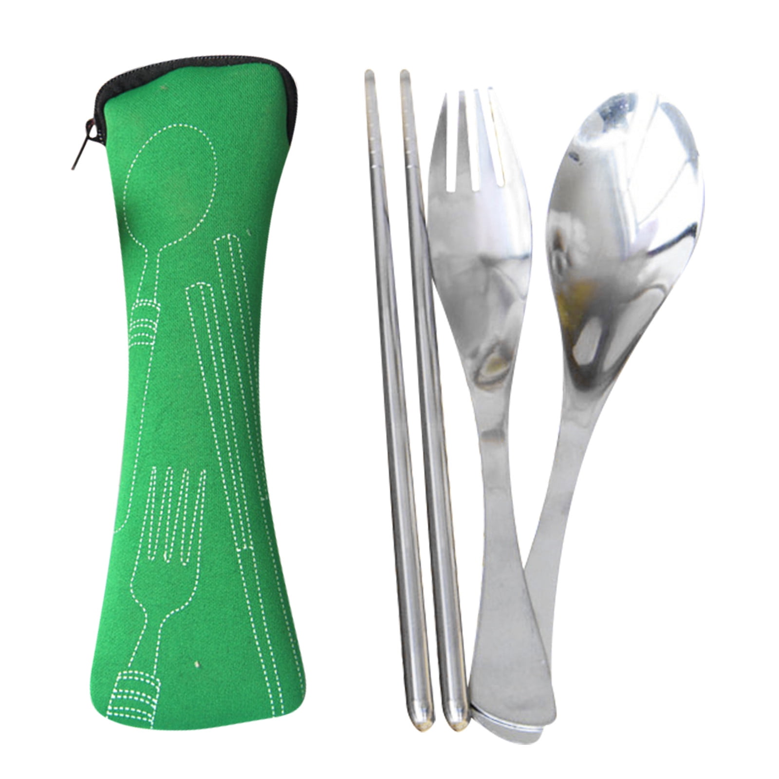 JWDX Tableware Clearance! Portable Cutlery Set 3Pcs Stainless Steel Knife Fork Spoon Family Travel Camping Cutlery Green - Image 1