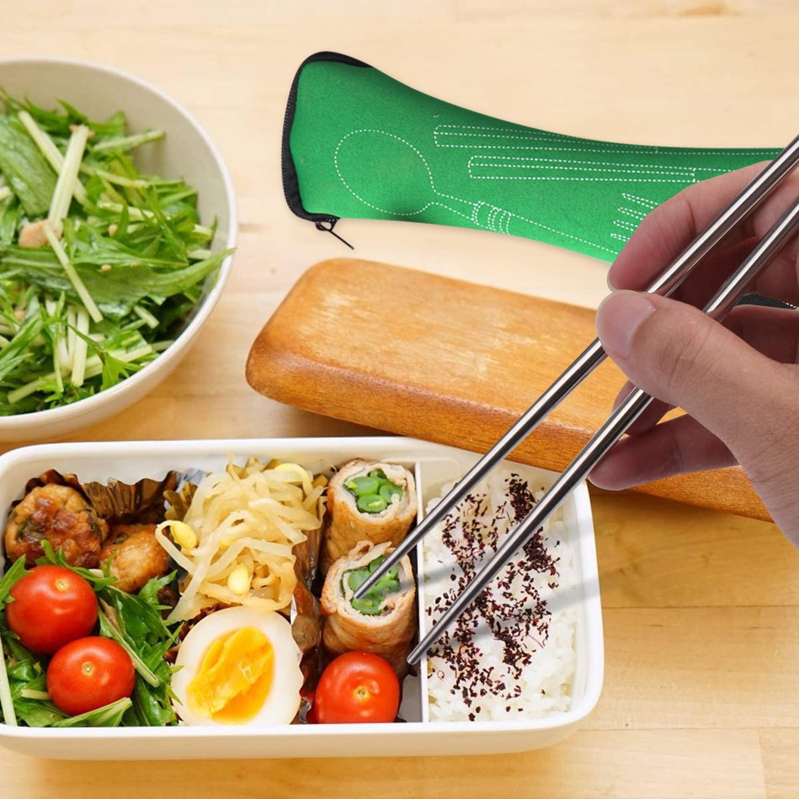 JWDX Tableware Clearance! Portable Cutlery Set 3Pcs Stainless Steel Knife Fork Spoon Family Travel Camping Cutlery Green - Image 6