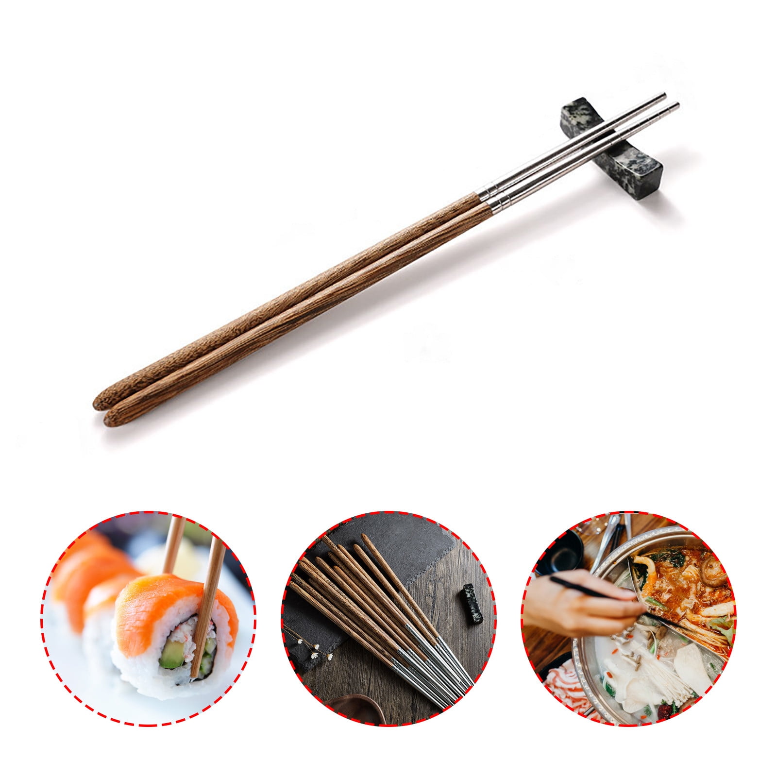 JWDX Tableware Clearance! Household High-Grade Non-Lacquered Non-Slip Light Chopsticks Wooden Luxury Kitchen，Dining Bar, Stainless Steel Bowl Promotion Include 1 Pair of Wooden Chopsticks AS shown - Image 2
