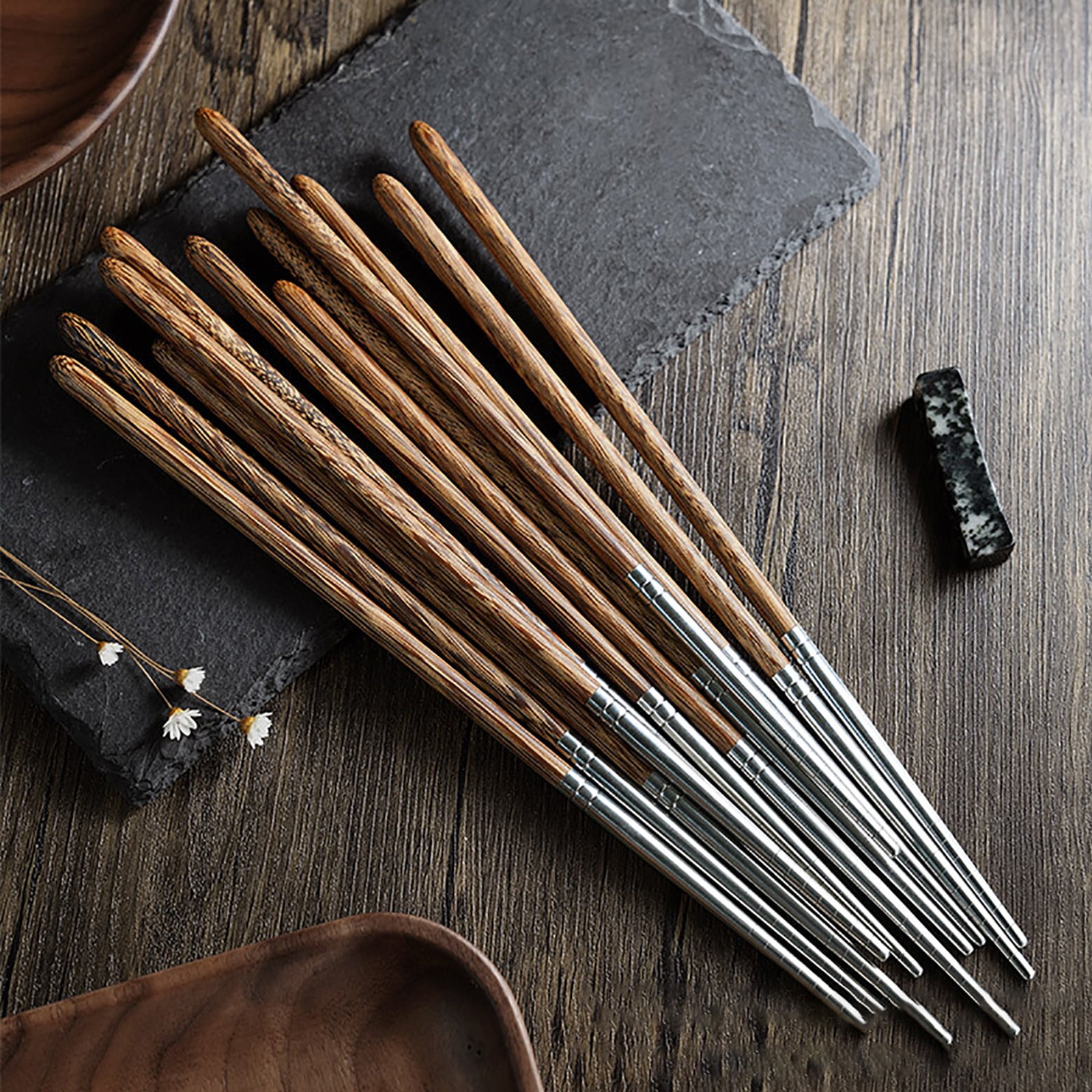 JWDX Tableware Clearance! Household High-Grade Non-Lacquered Non-Slip Light Chopsticks Wooden Luxury Kitchen，Dining Bar, Stainless Steel Bowl Promotion Include 1 Pair of Wooden Chopsticks AS shown - Image 8