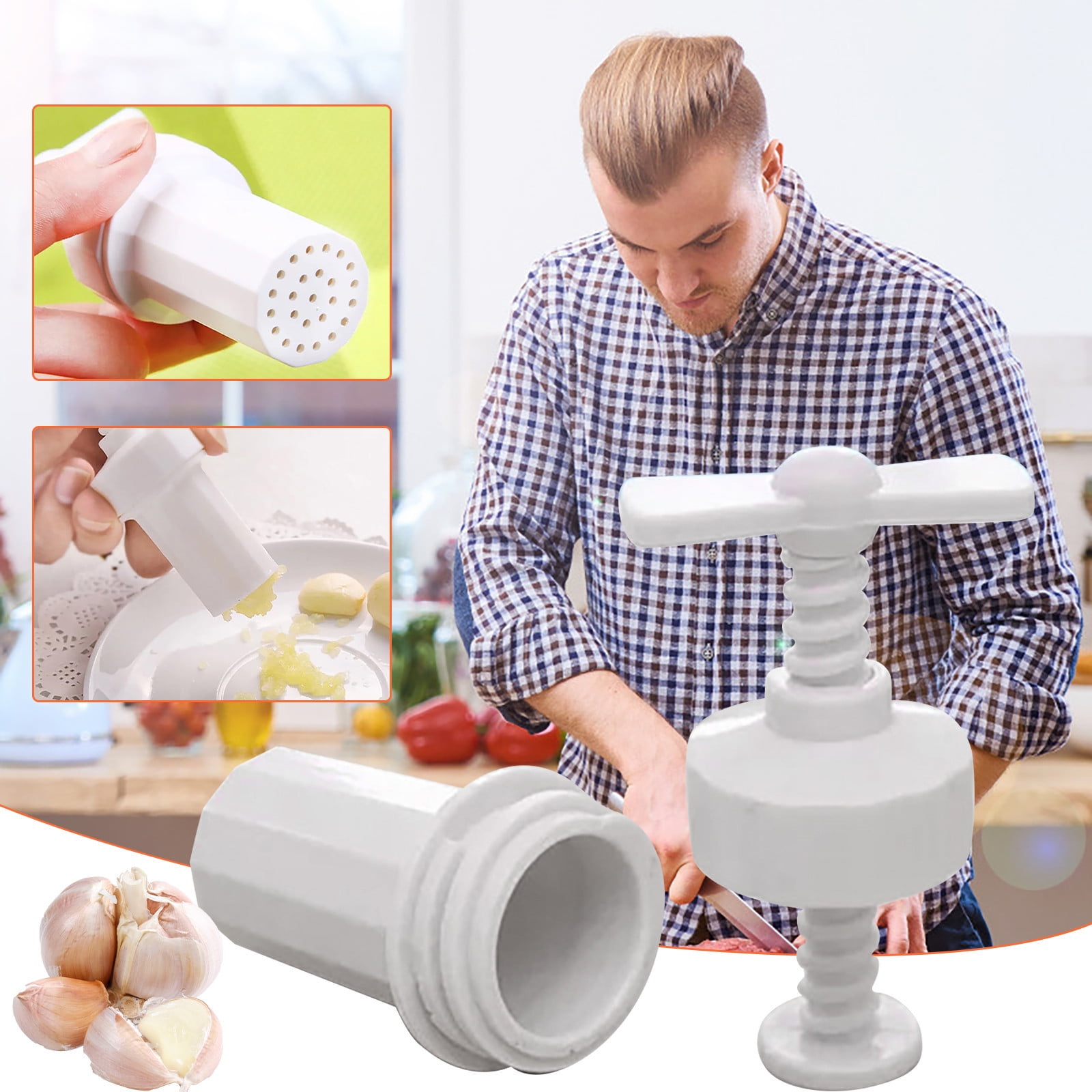 JWDX Garlic Press Clearance! Useful Garlic Crusher Sharpener Plastic Case Peeler Press Kitchen Garlic Press, Garlic Press Promotion Include 1X Garlic Press Tool AS shown - Image 2