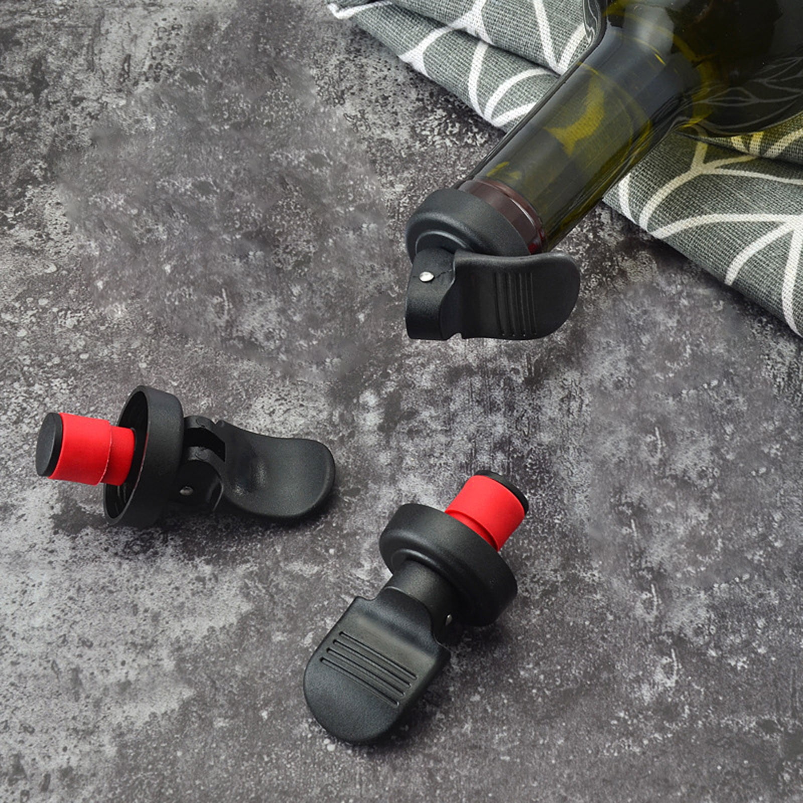 JWDX Wine Stopper Clearance! Wine Bottle Stopper Bar Hand Press Sealing Stop Cap Beers Cork Plug Seal Lids Suction Fresh Keeping Stopper Manually Press Down, Include 2Pcs Black Creative Wine Stoppers Black - Image 2