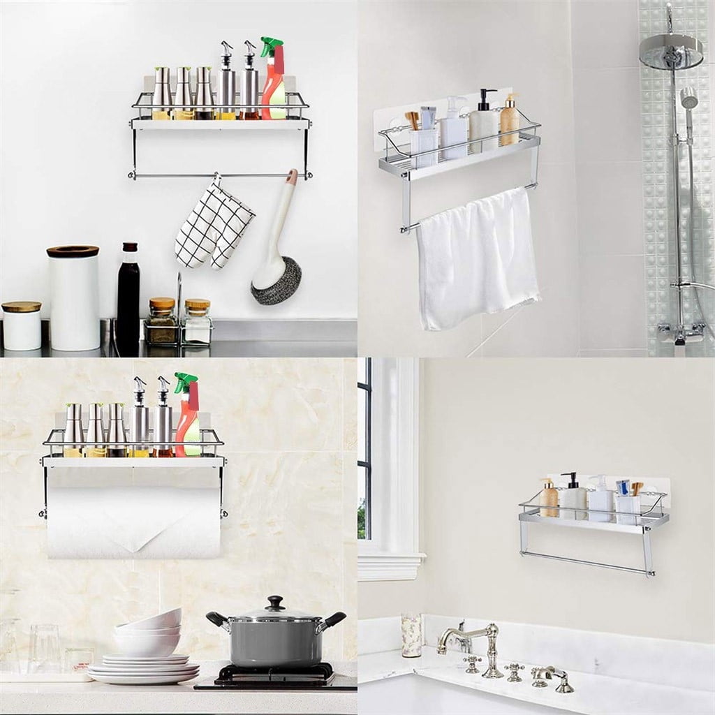 JWDX Rack Clearance! with Shelf Basket Holder Wall Towel for Kitchenbathroom Storage Paper Adhesive Bathroom Products, Brush Shelf Promotion Include Shelf, 2 Films Silver - Image 3