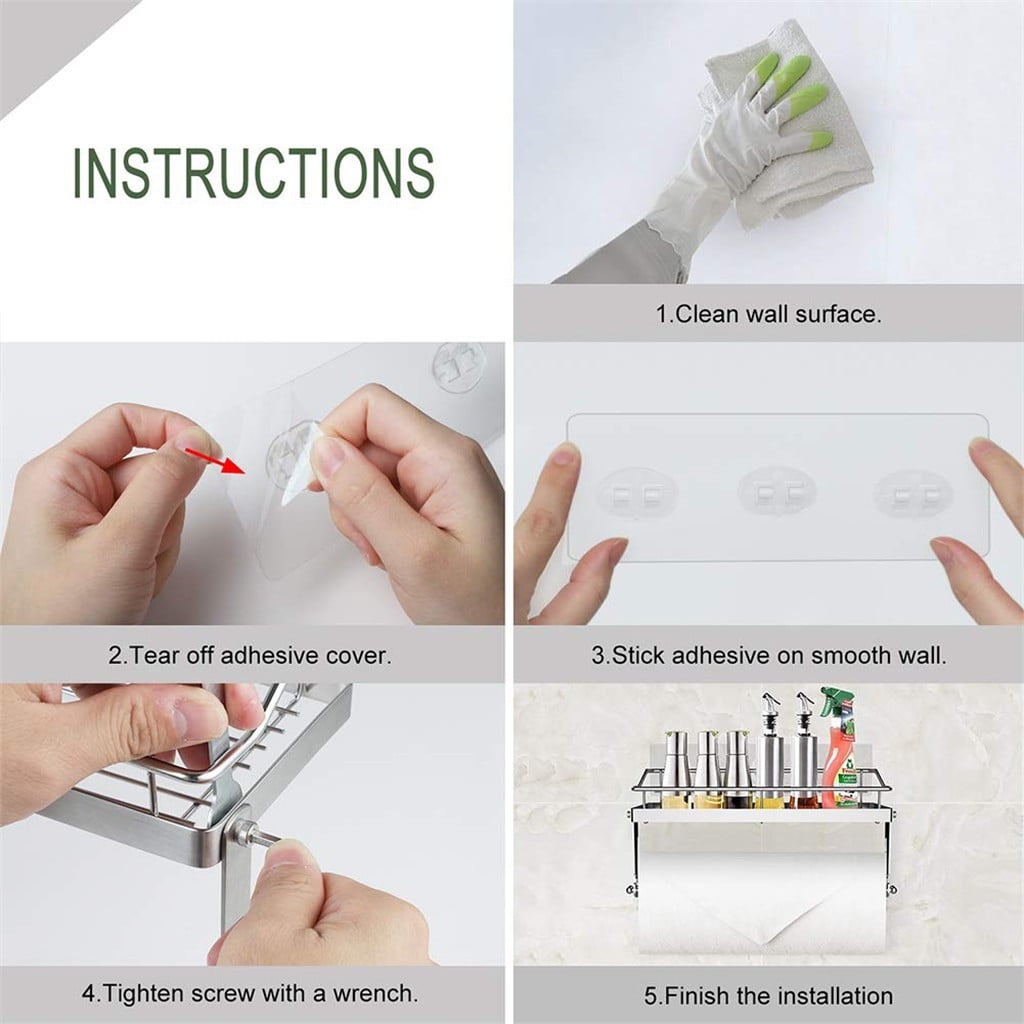 JWDX Rack Clearance! with Shelf Basket Holder Wall Towel for Kitchenbathroom Storage Paper Adhesive Bathroom Products, Brush Shelf Promotion Include Shelf, 2 Films Silver - Image 4