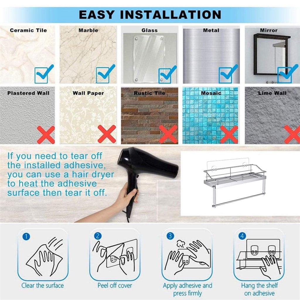 JWDX Rack Clearance! with Shelf Basket Holder Wall Towel for Kitchenbathroom Storage Paper Adhesive Bathroom Products, Brush Shelf Promotion Include Shelf, 2 Films Silver - Image 7