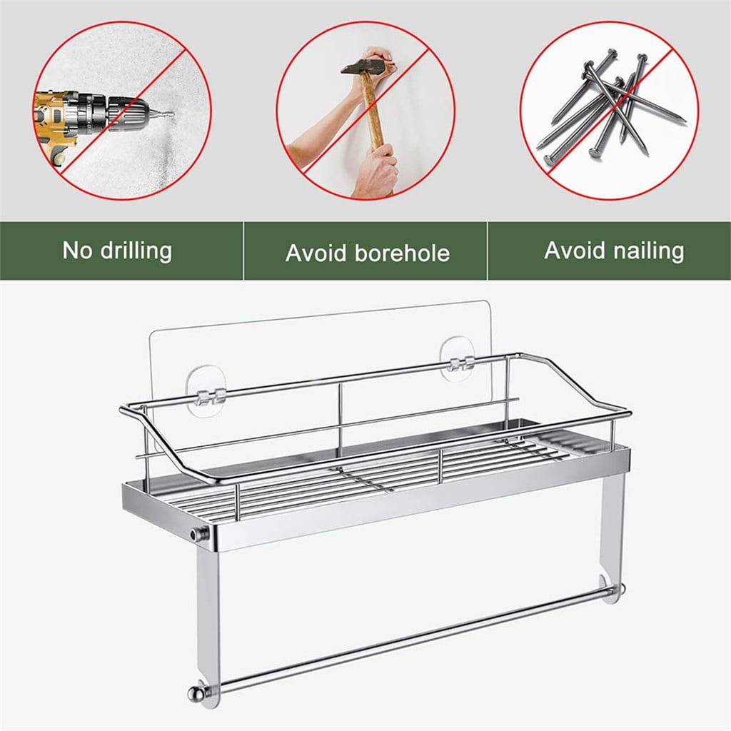 JWDX Rack Clearance! with Shelf Basket Holder Wall Towel for Kitchenbathroom Storage Paper Adhesive Bathroom Products, Brush Shelf Promotion Include Shelf, 2 Films Silver - Image 8