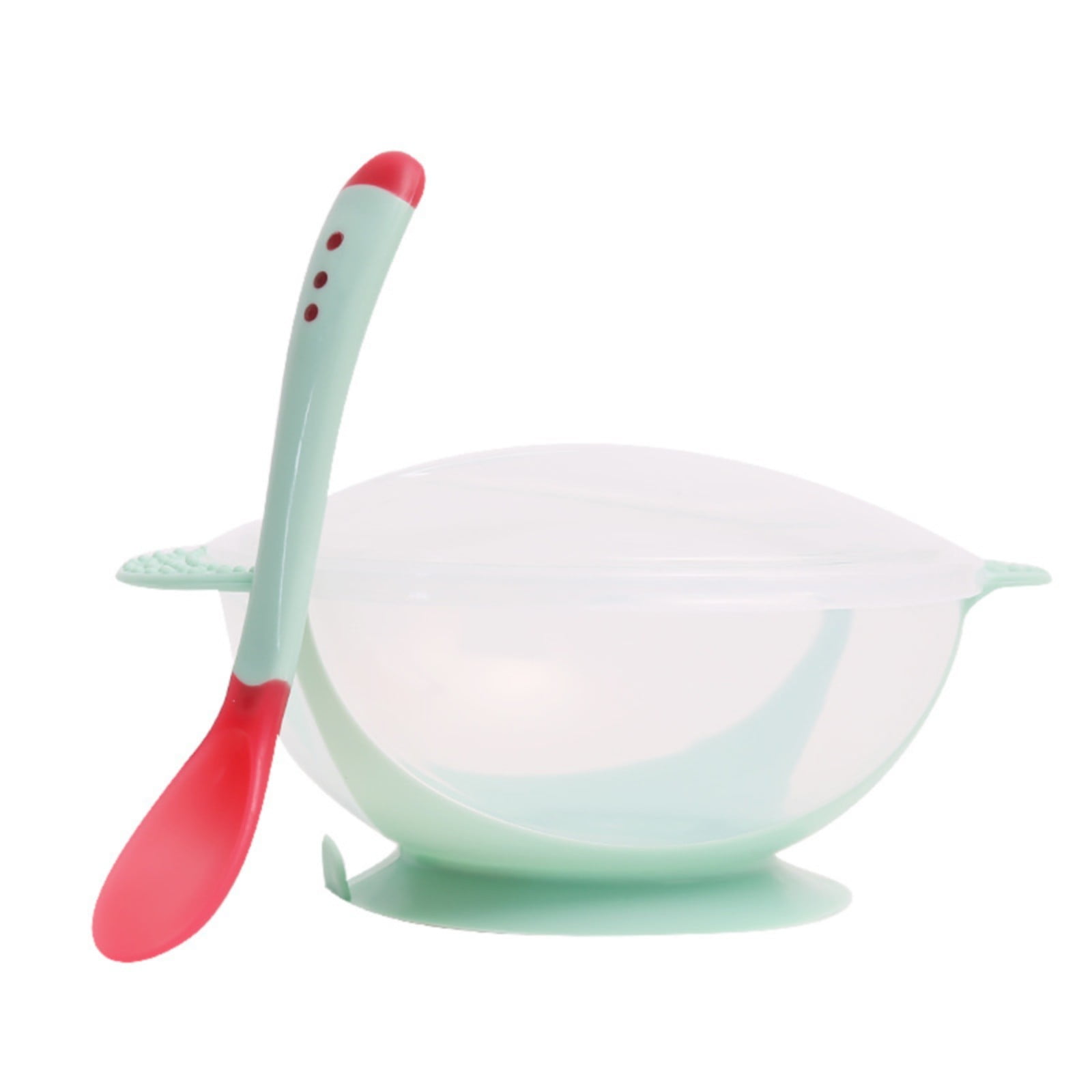 JWDX Tableware Clearance! Baby Children Training Feeding Dinner Bowl Spoon Tableware Set with Suction Cup, Stainless Steel Bowl Promotion Include 1Pc Bowl, 1Pc Soup Spoon Green - Image 1